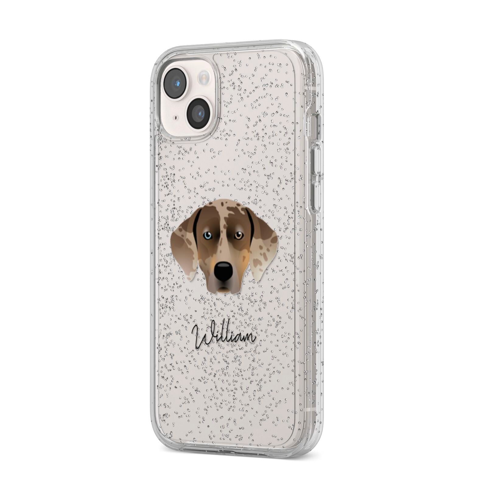 Catahoula Leopard Dog Personalised iPhone 14 Plus Glitter Tough Case Starlight Angled Image