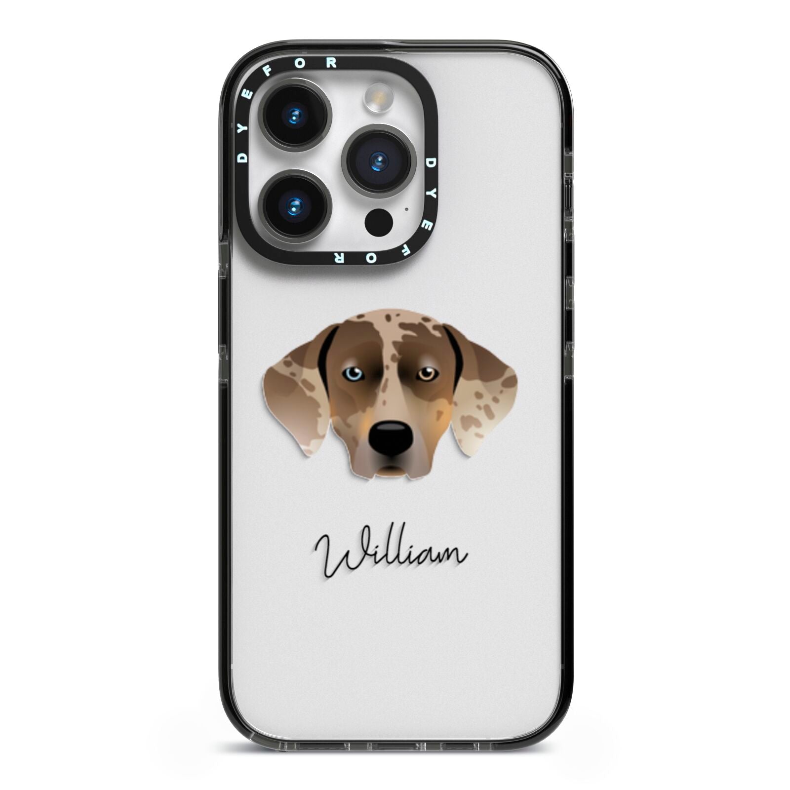 Catahoula Leopard Dog Personalised iPhone 14 Pro Black Impact Case on Silver phone