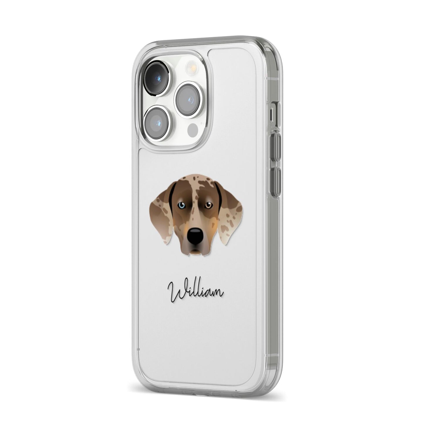 Catahoula Leopard Dog Personalised iPhone 14 Pro Clear Tough Case Silver Angled Image