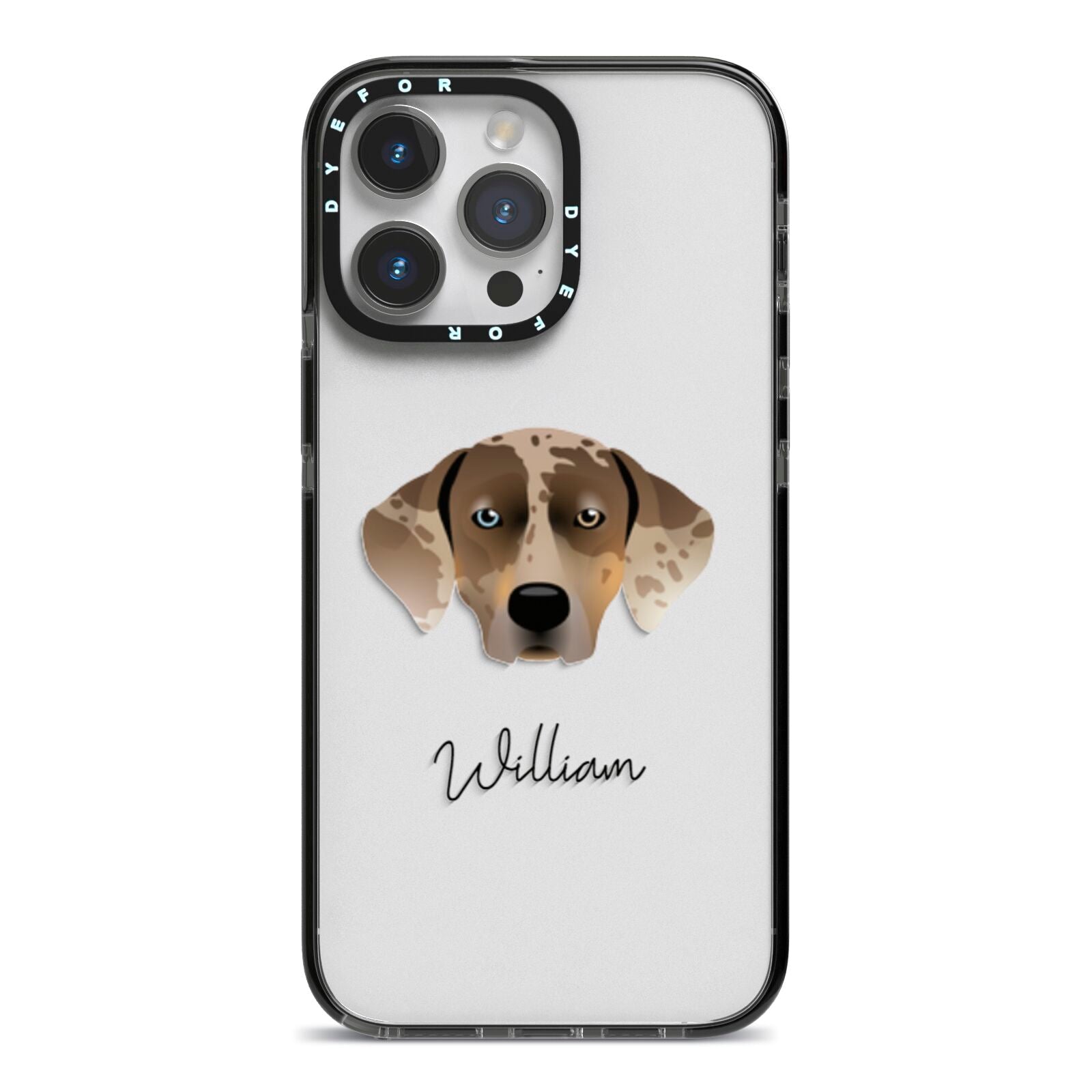 Catahoula Leopard Dog Personalised iPhone 14 Pro Max Black Impact Case on Silver phone