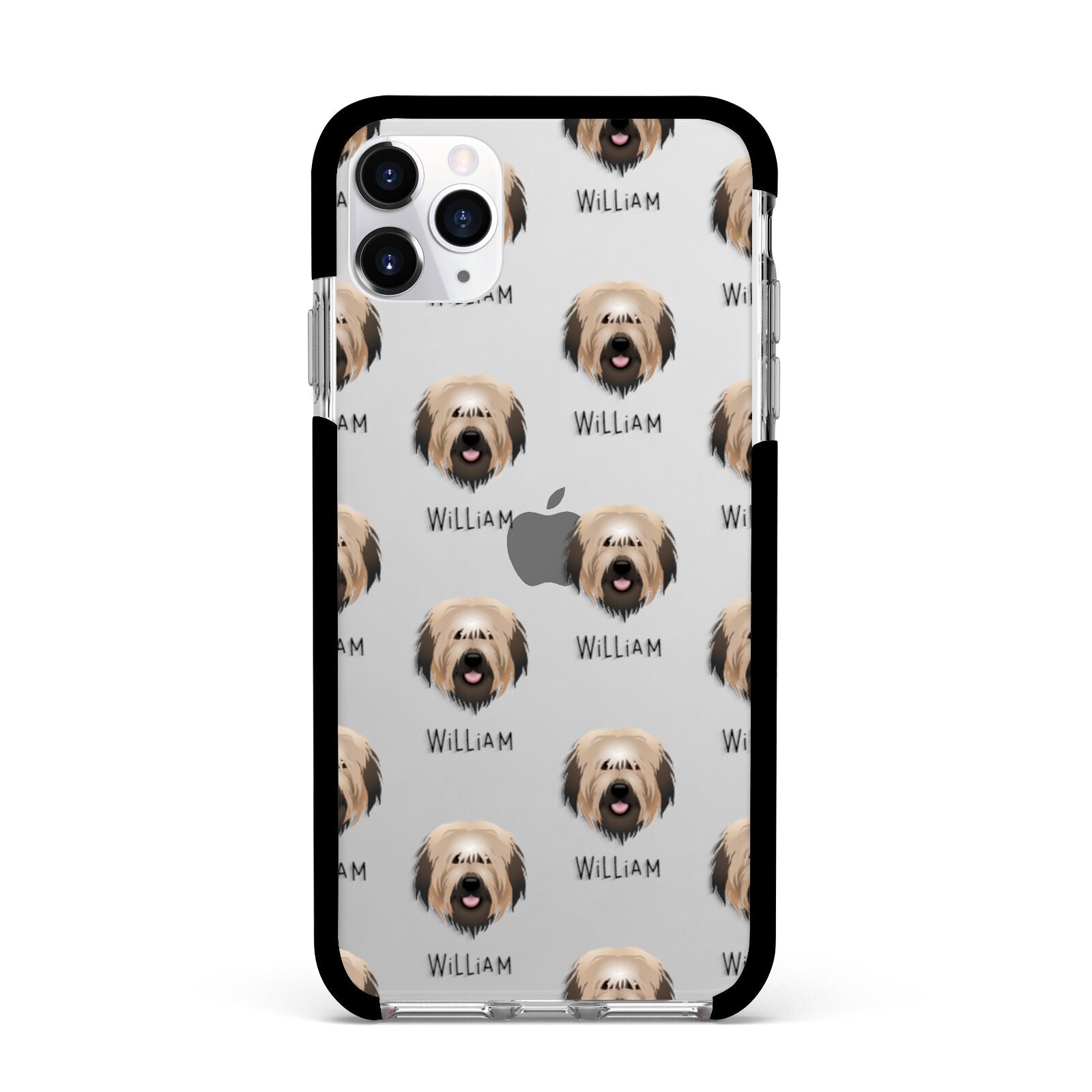 Catalan Sheepdog Icon with Name Apple iPhone 11 Pro Max in Silver with Black Impact Case