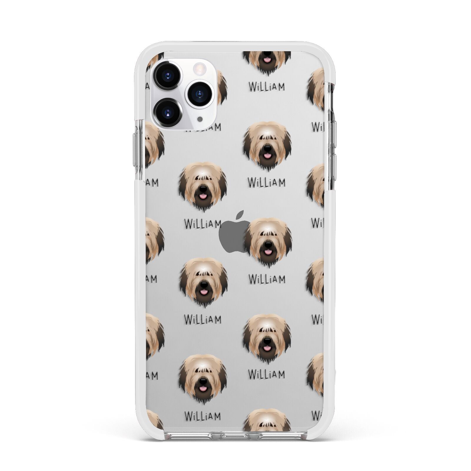Catalan Sheepdog Icon with Name Apple iPhone 11 Pro Max in Silver with White Impact Case