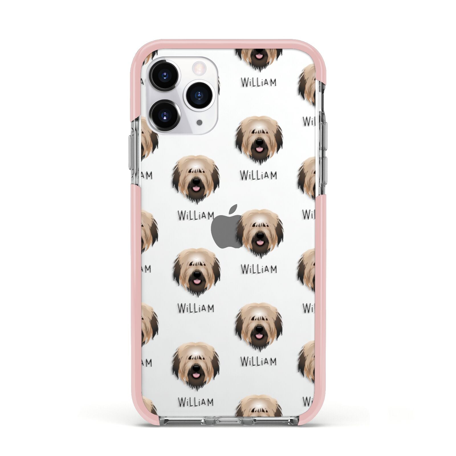 Catalan Sheepdog Icon with Name Apple iPhone 11 Pro in Silver with Pink Impact Case