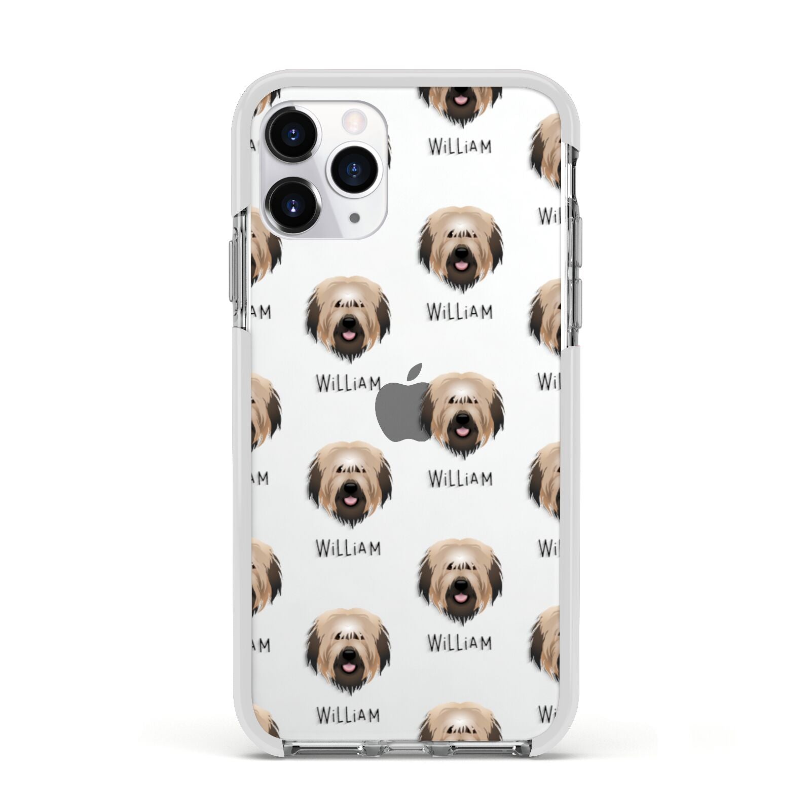 Catalan Sheepdog Icon with Name Apple iPhone 11 Pro in Silver with White Impact Case