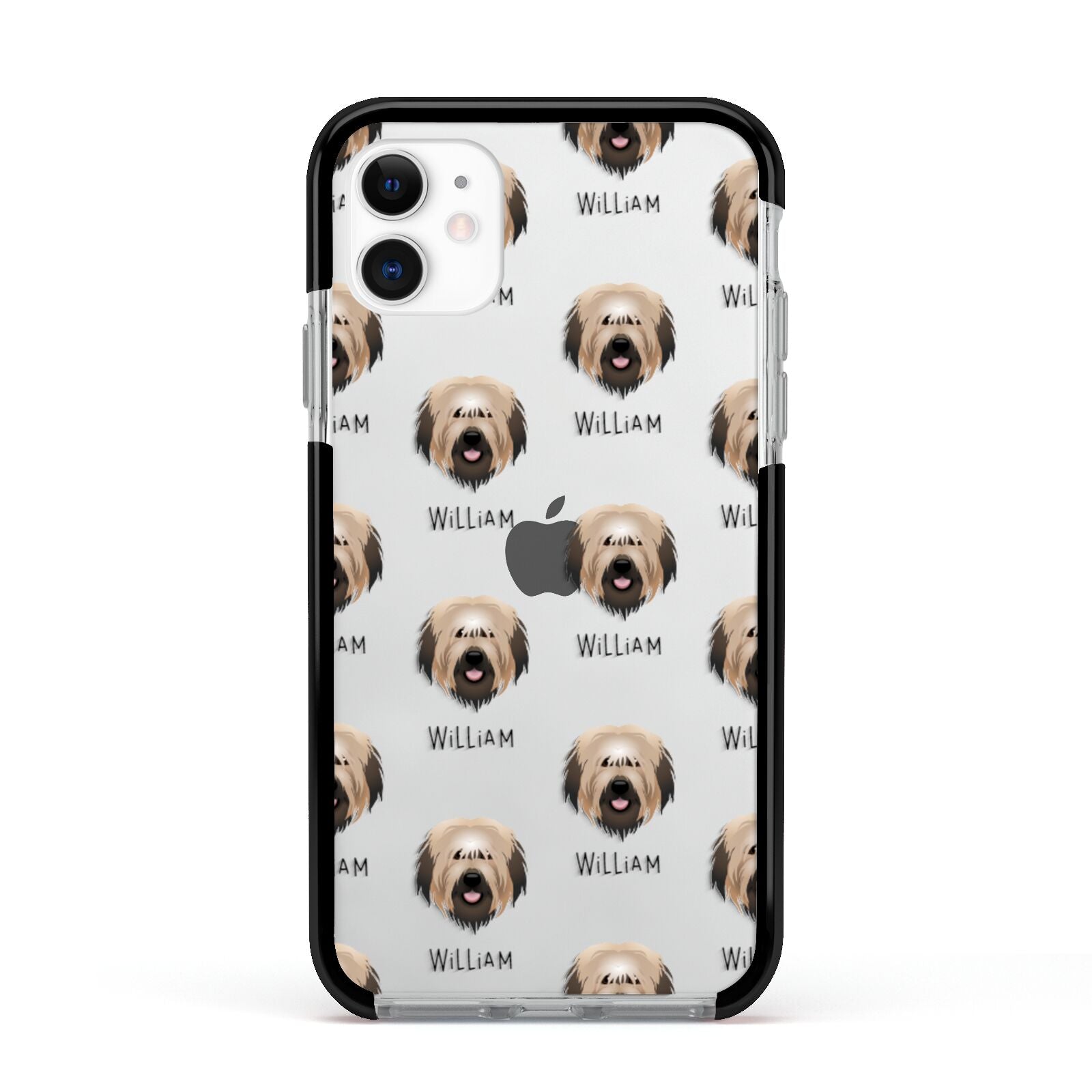 Catalan Sheepdog Icon with Name Apple iPhone 11 in White with Black Impact Case