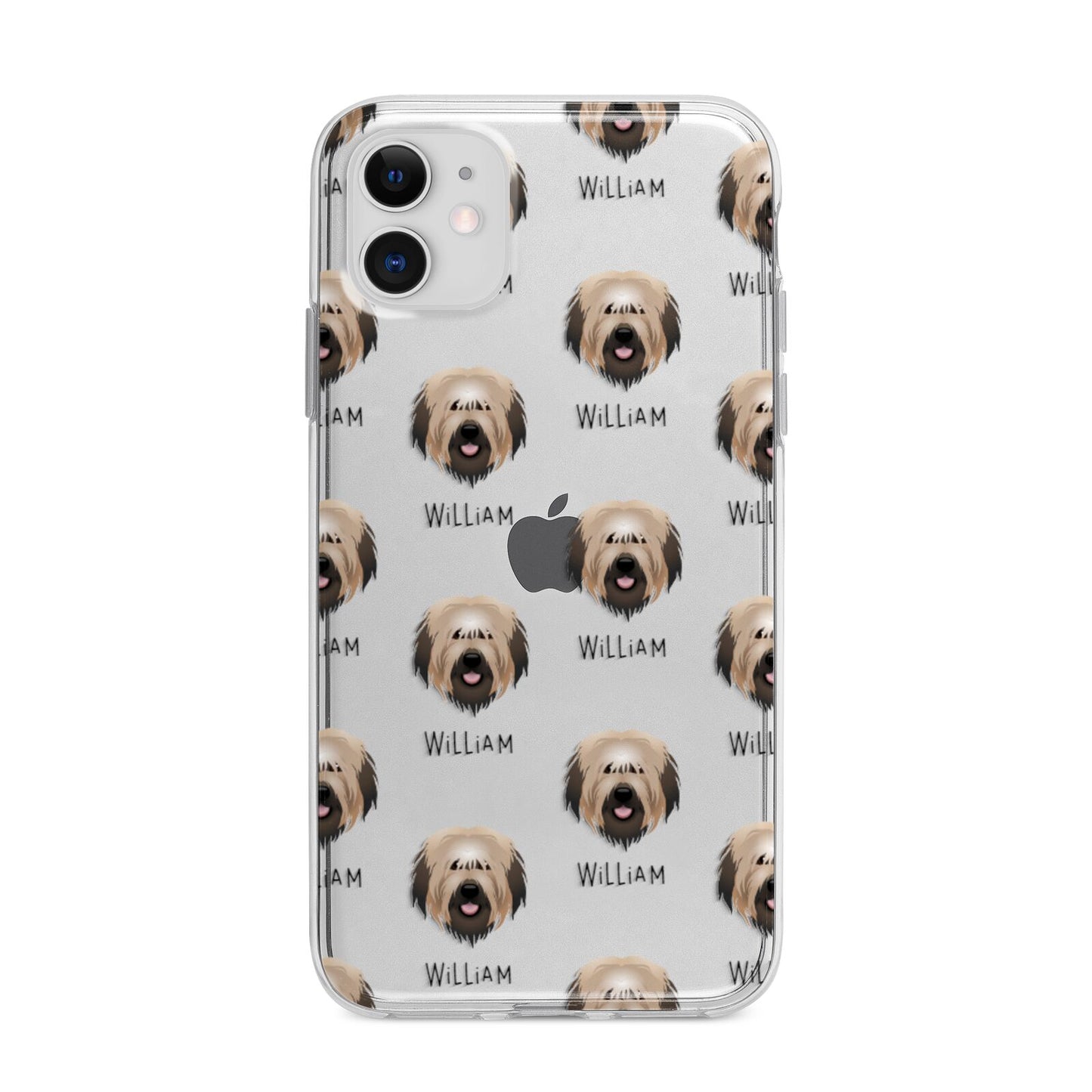 Catalan Sheepdog Icon with Name Apple iPhone 11 in White with Bumper Case