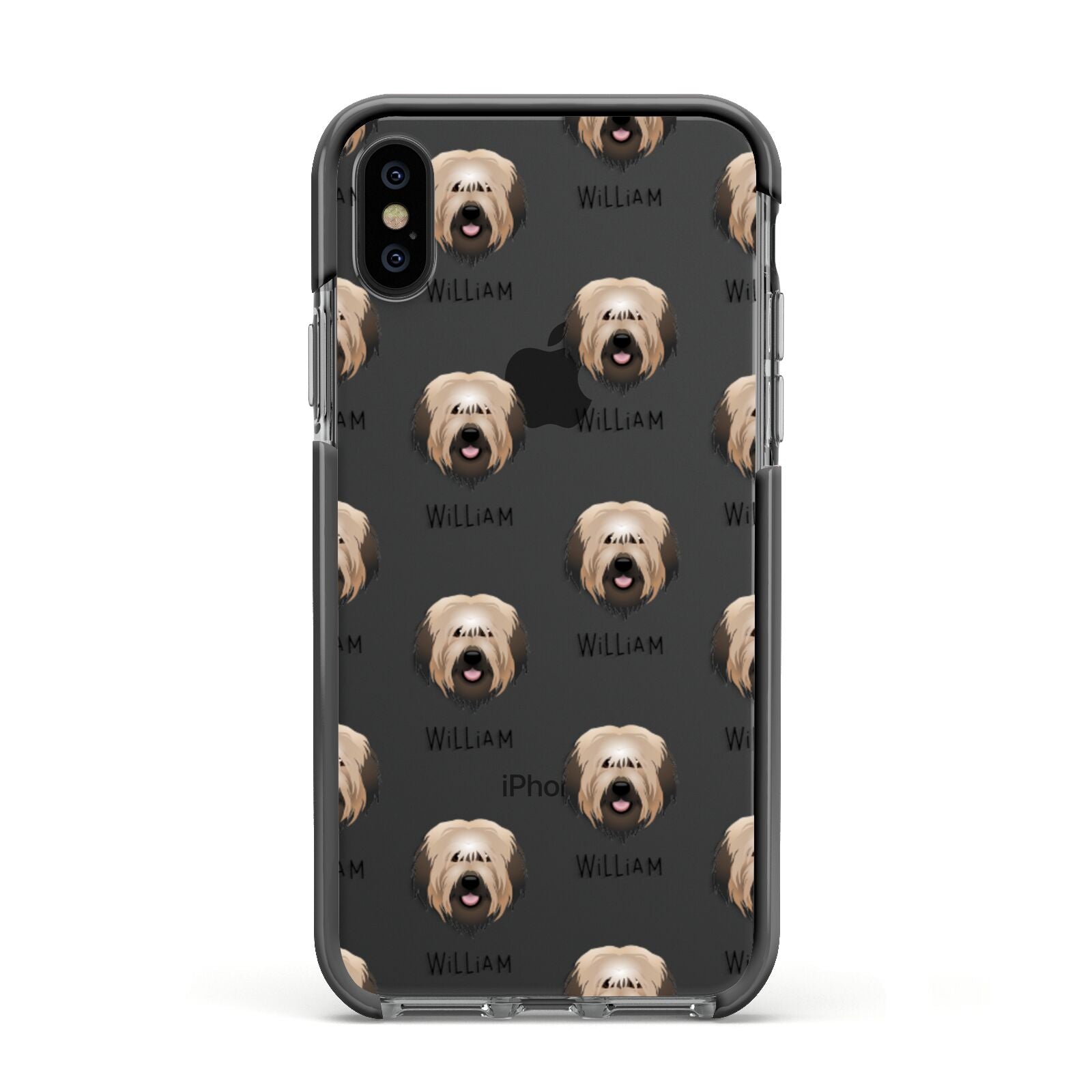 Catalan Sheepdog Icon with Name Apple iPhone Xs Impact Case Black Edge on Black Phone