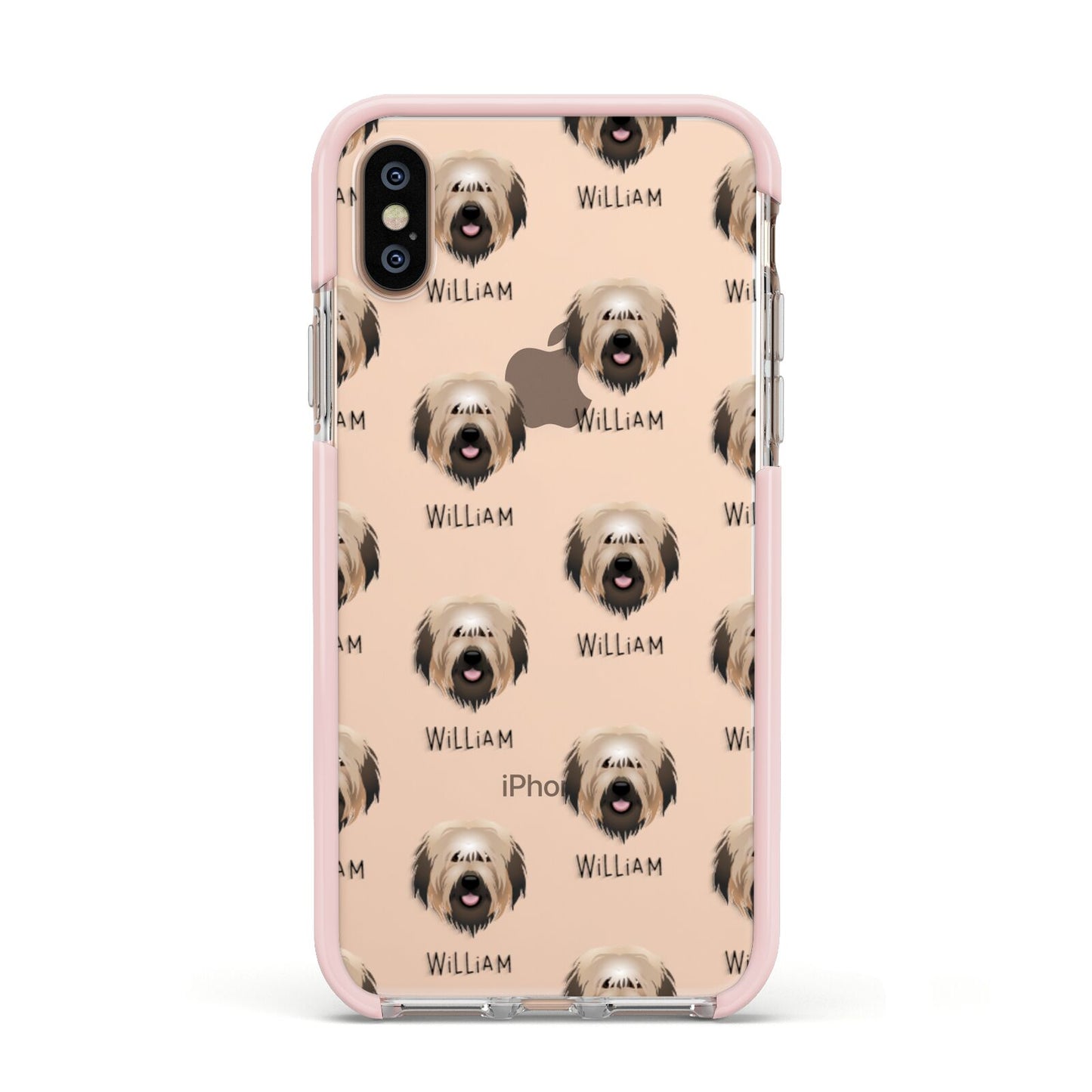 Catalan Sheepdog Icon with Name Apple iPhone Xs Impact Case Pink Edge on Gold Phone