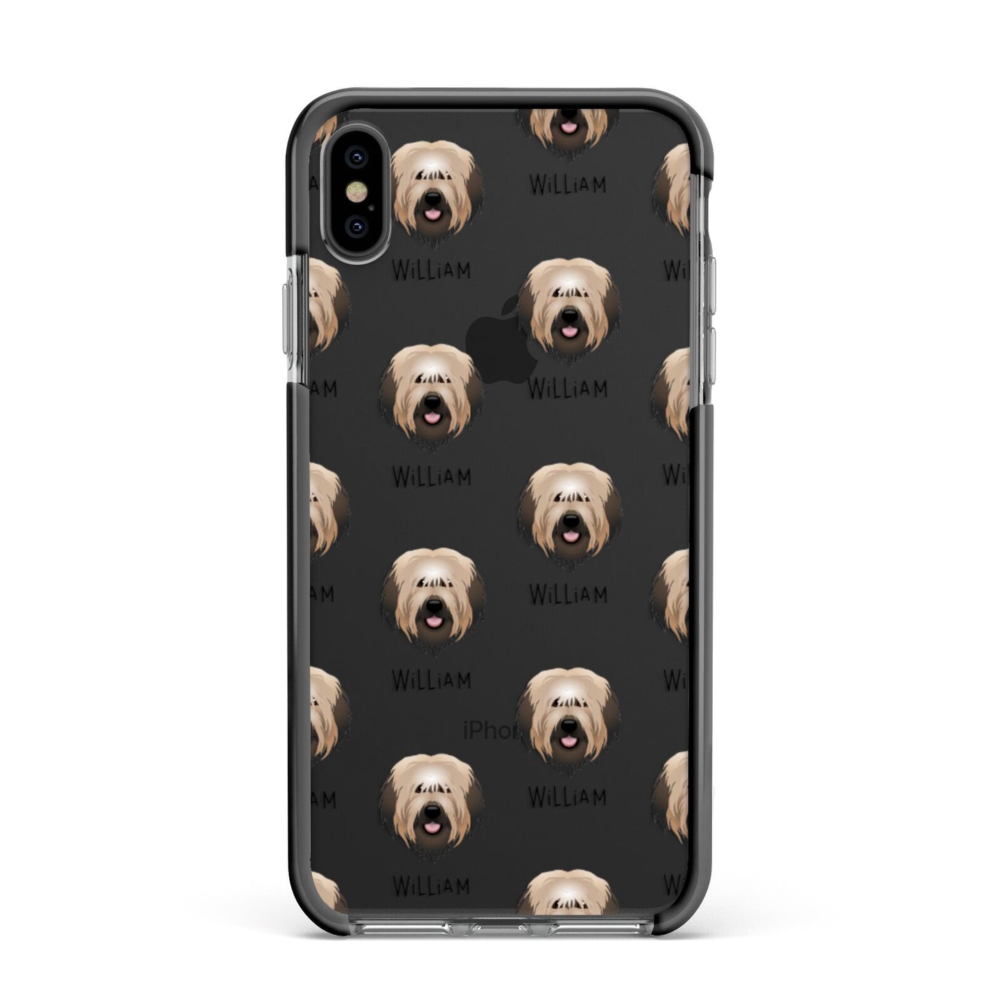 Catalan Sheepdog Icon with Name Apple iPhone Xs Max Impact Case Black Edge on Black Phone