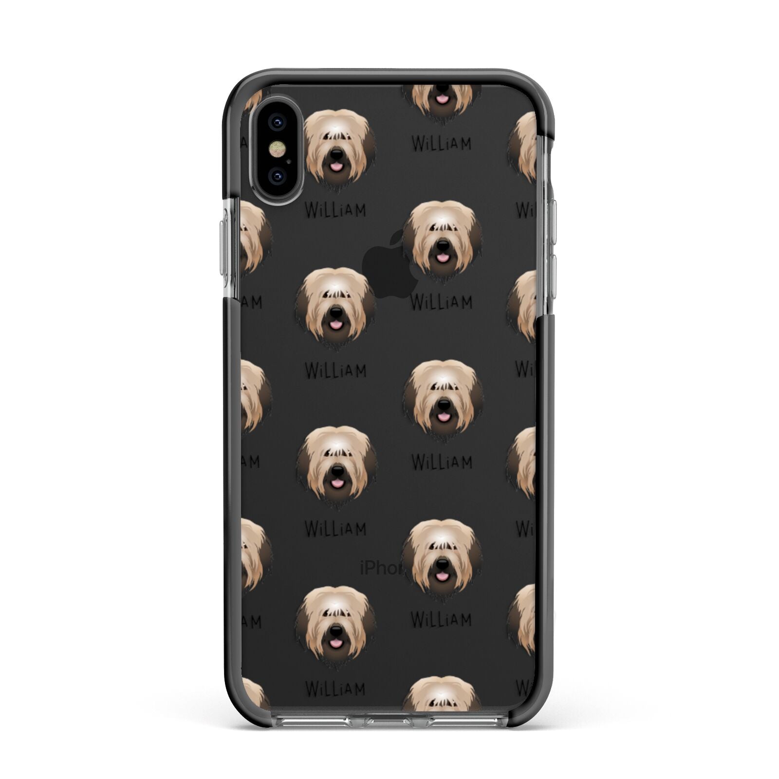 Catalan Sheepdog Icon with Name Apple iPhone Xs Max Impact Case Black Edge on Black Phone