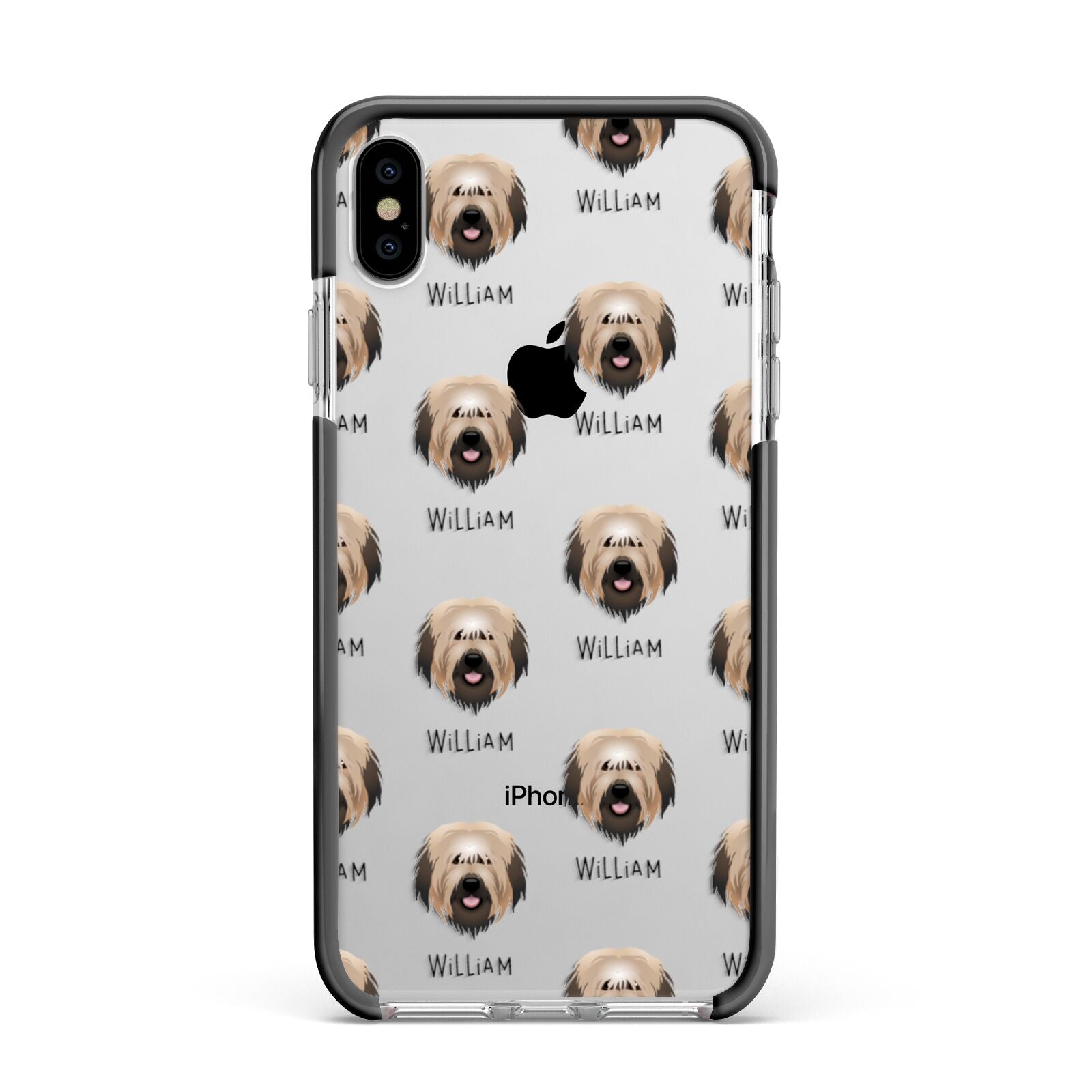 Catalan Sheepdog Icon with Name Apple iPhone Xs Max Impact Case Black Edge on Silver Phone