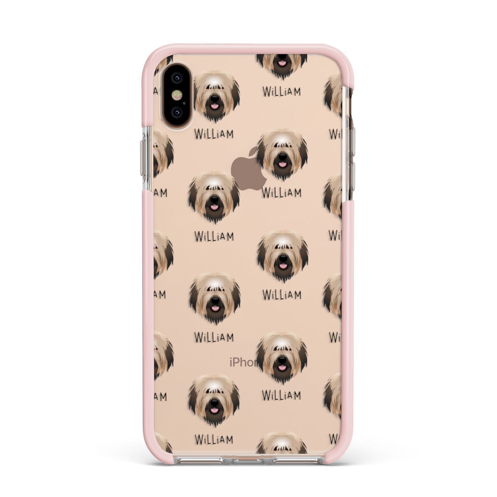 Catalan Sheepdog Icon with Name Apple iPhone Xs Max Impact Case Pink Edge on Gold Phone