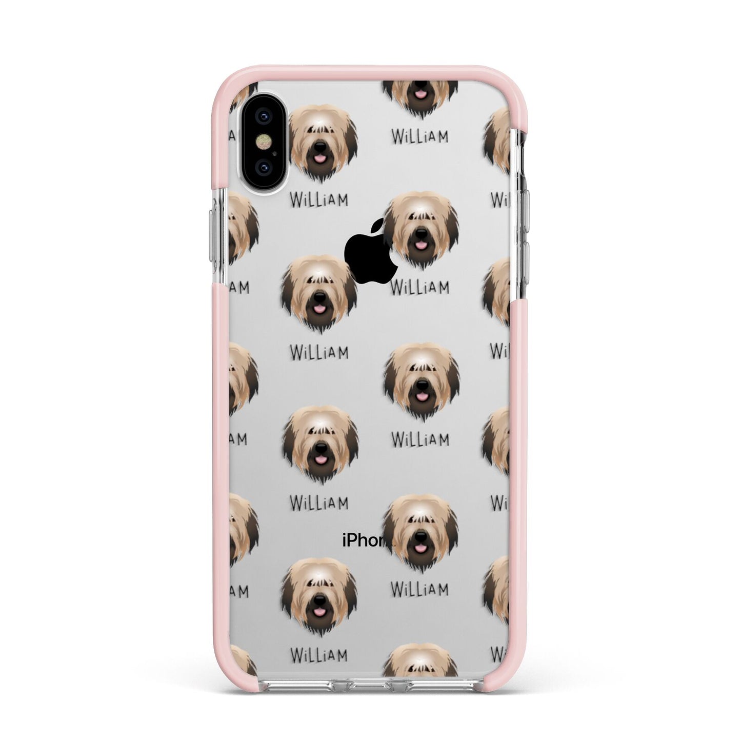 Catalan Sheepdog Icon with Name Apple iPhone Xs Max Impact Case Pink Edge on Silver Phone