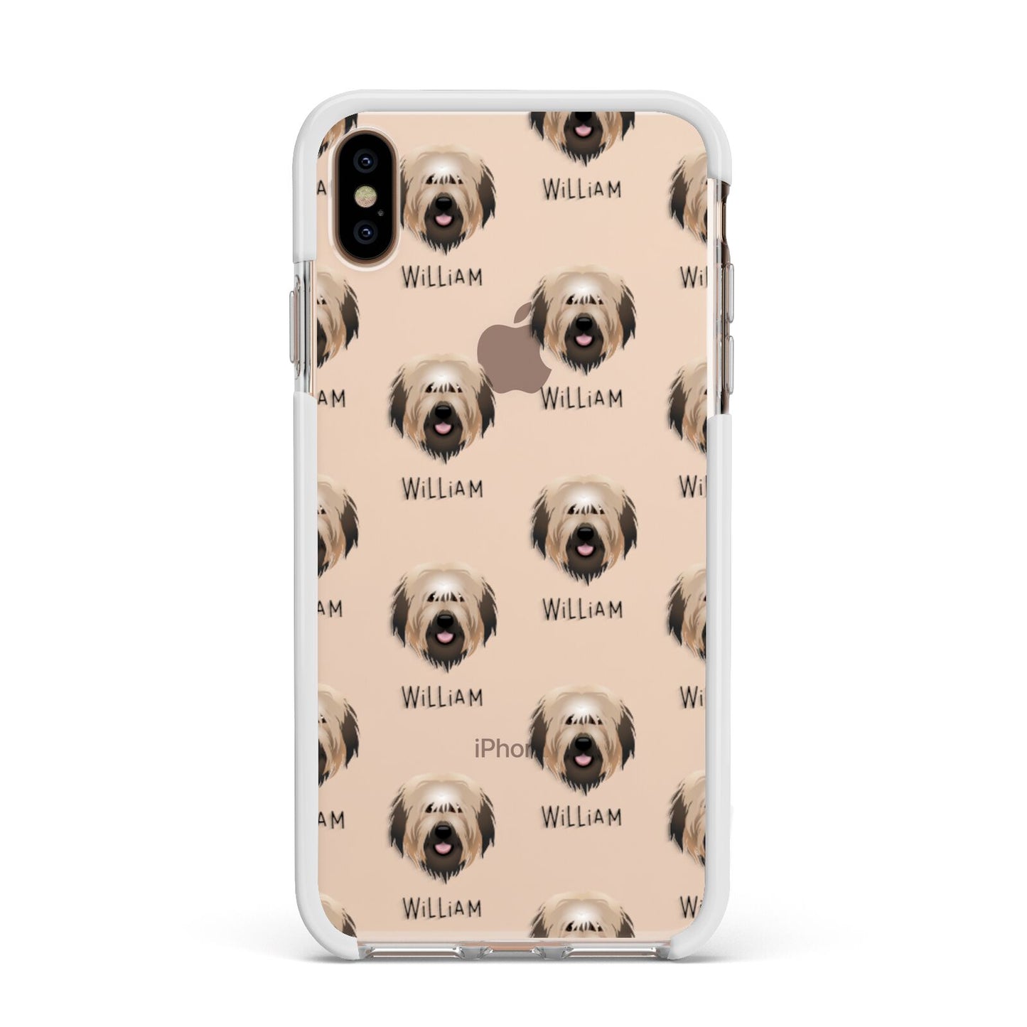 Catalan Sheepdog Icon with Name Apple iPhone Xs Max Impact Case White Edge on Gold Phone