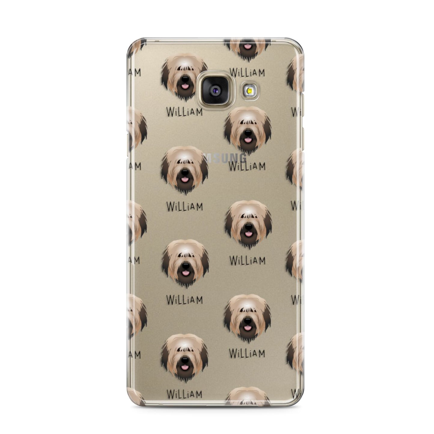 Catalan Sheepdog Icon with Name Samsung Galaxy A3 2016 Case on gold phone