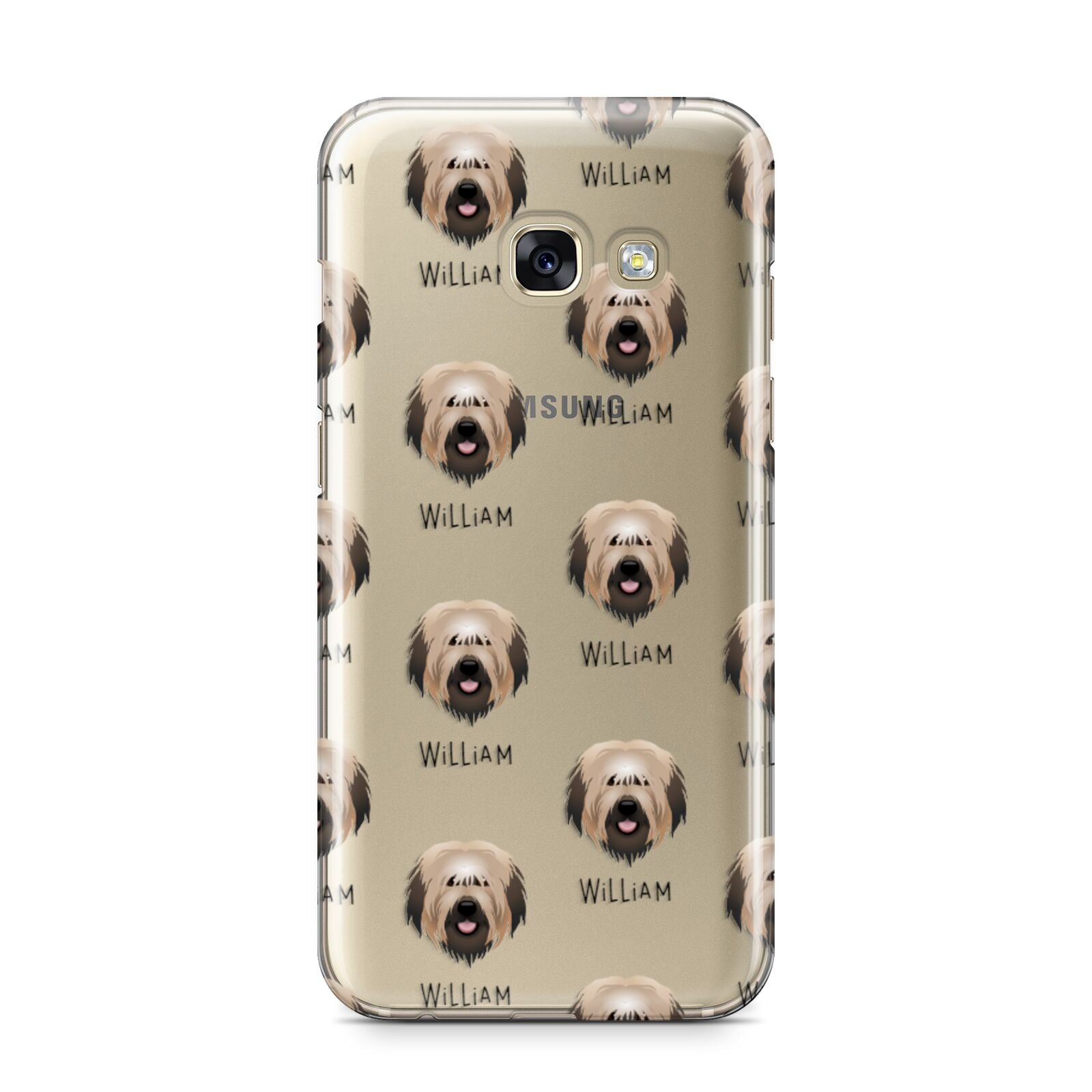 Catalan Sheepdog Icon with Name Samsung Galaxy A3 2017 Case on gold phone