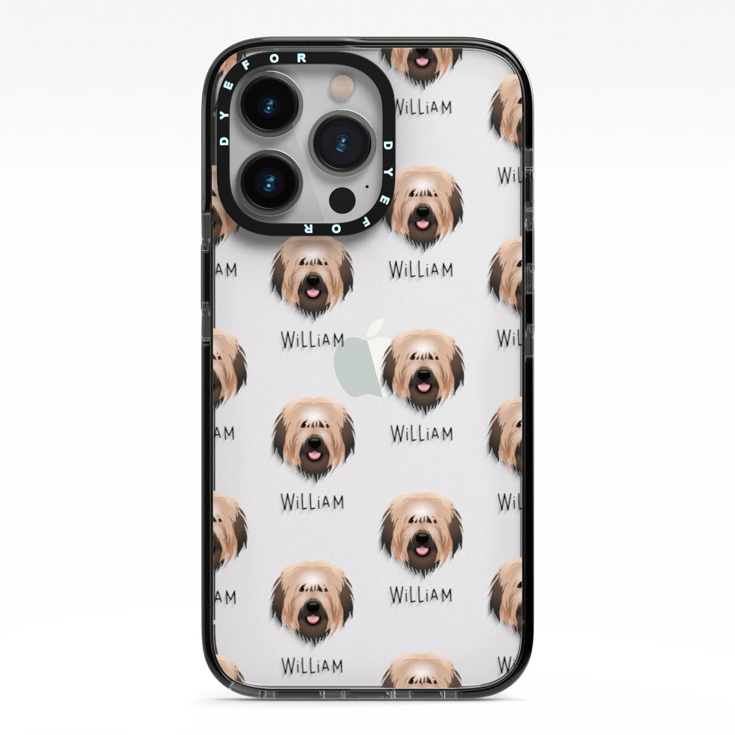 Catalan Sheepdog Icon with Name iPhone 13 Pro Black Impact Case on Silver phone