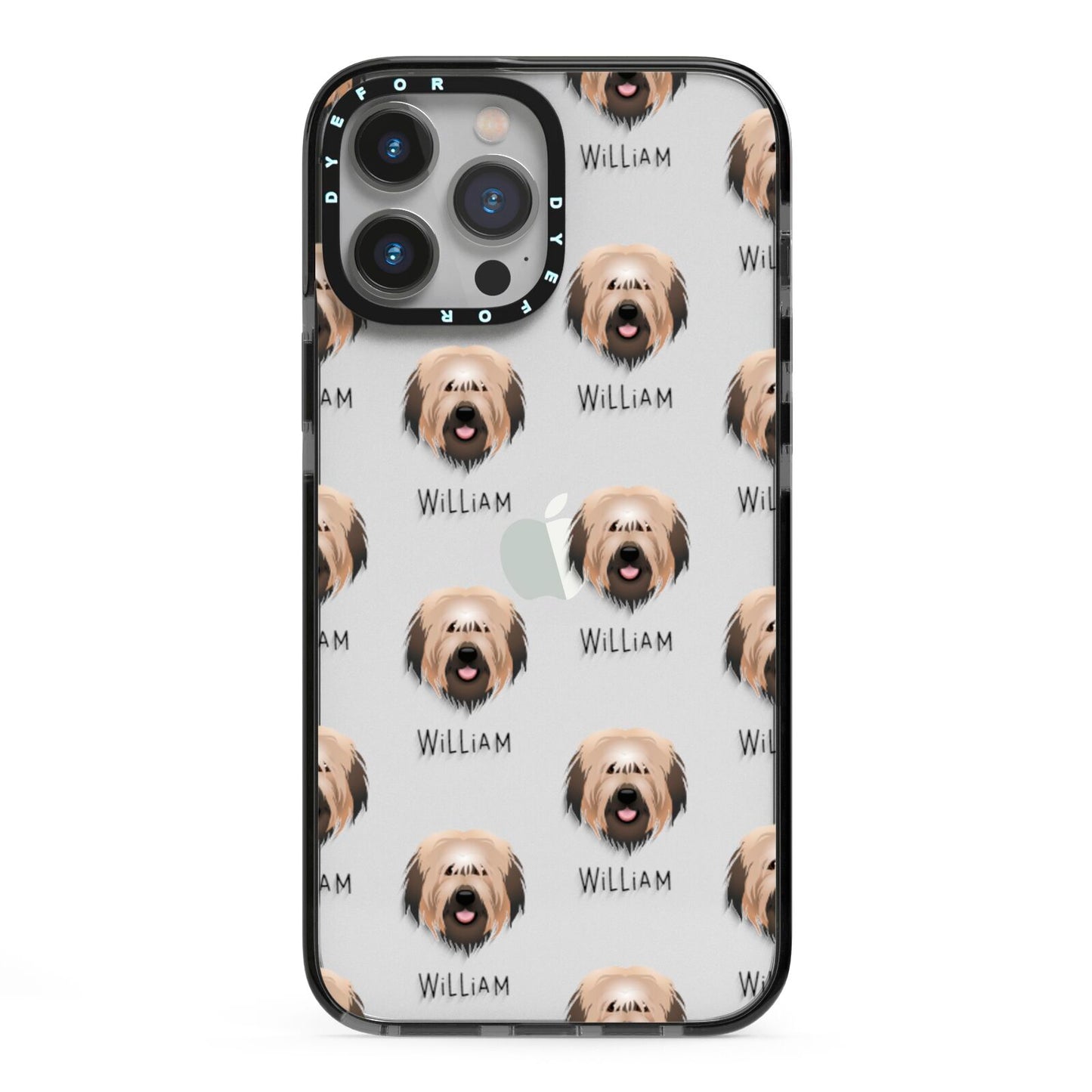 Catalan Sheepdog Icon with Name iPhone 13 Pro Max Black Impact Case on Silver phone