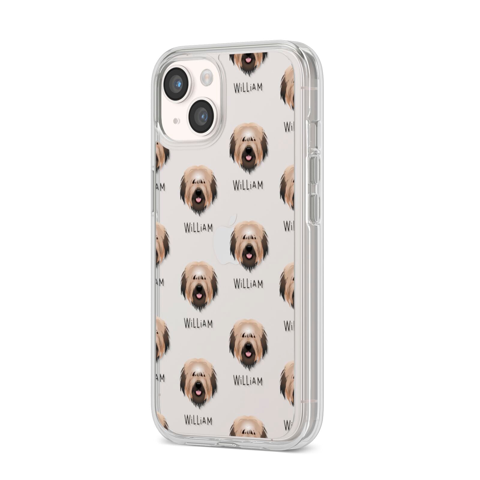 Catalan Sheepdog Icon with Name iPhone 14 Clear Tough Case Starlight Angled Image