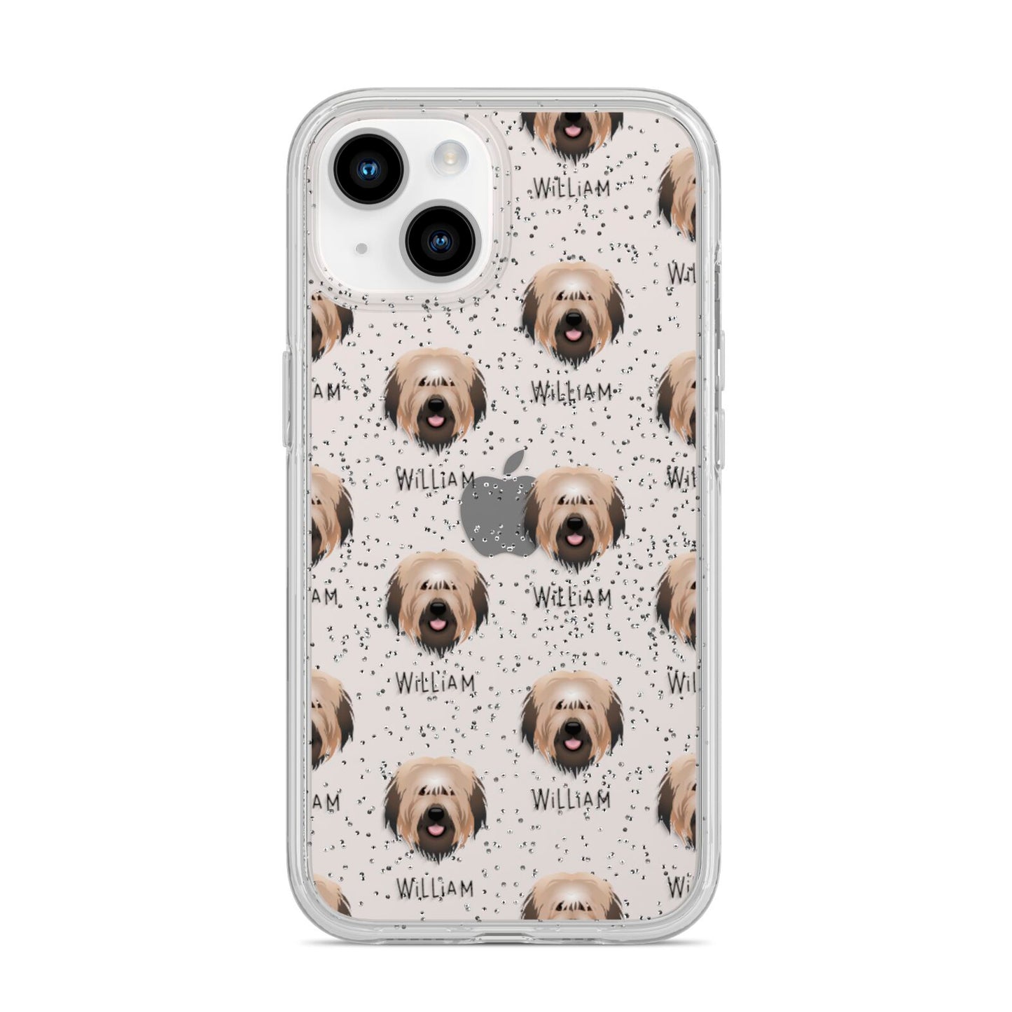 Catalan Sheepdog Icon with Name iPhone 14 Glitter Tough Case Starlight