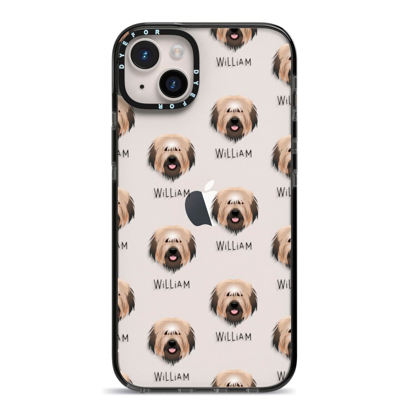 Catalan Sheepdog Icon with Name iPhone 14 Plus Black Impact Case on Silver phone