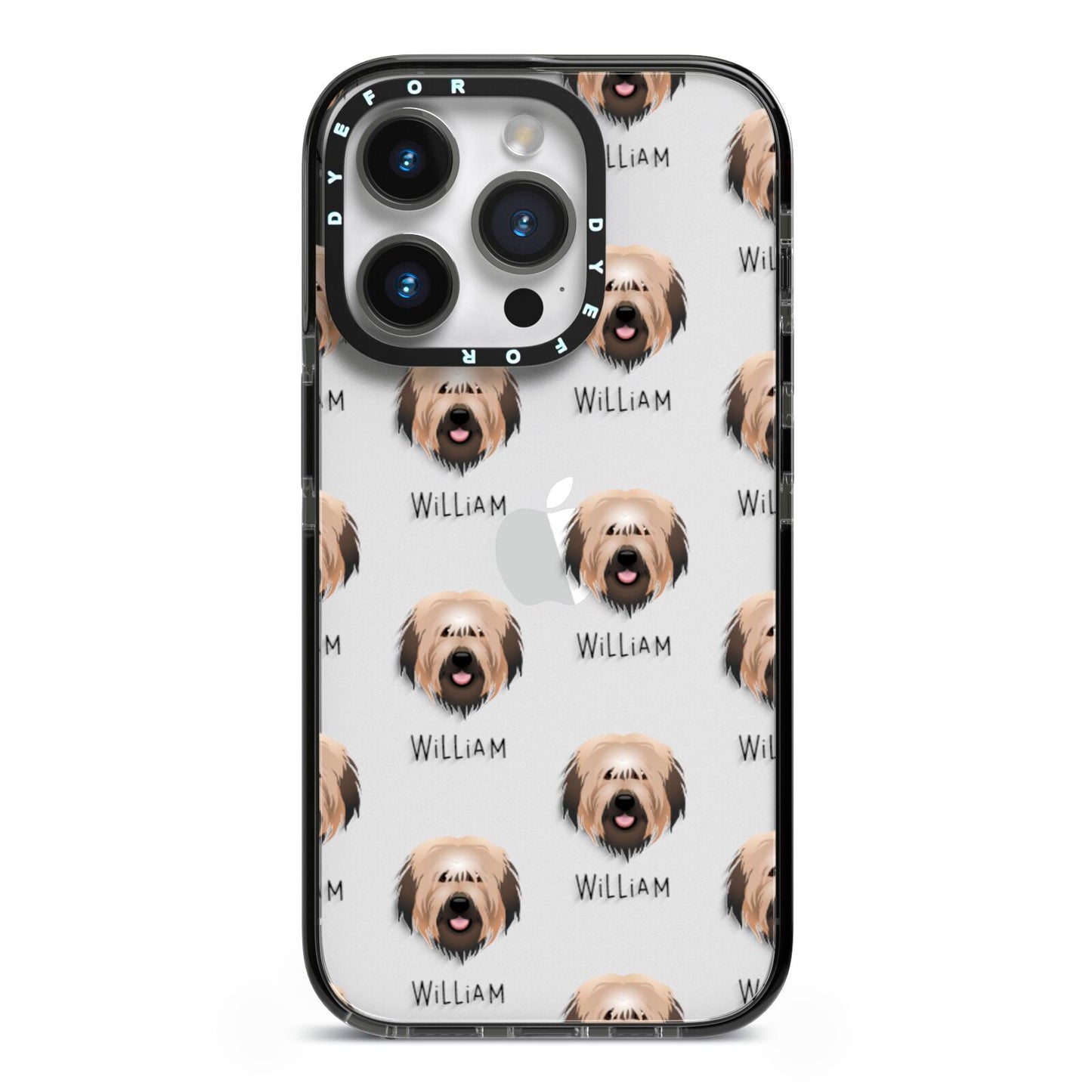 Catalan Sheepdog Icon with Name iPhone 14 Pro Black Impact Case on Silver phone