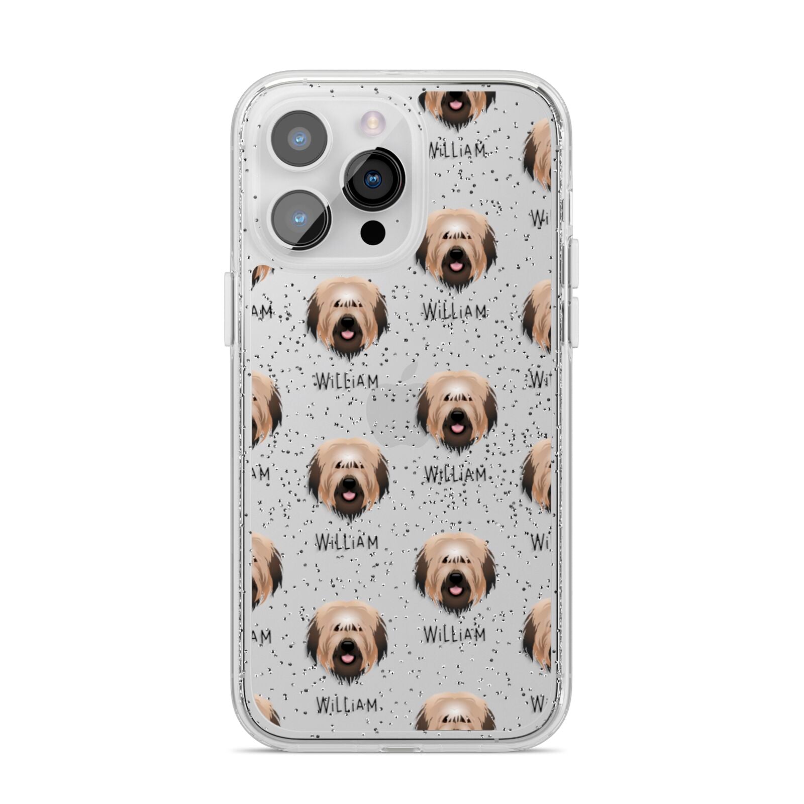Catalan Sheepdog Icon with Name iPhone 14 Pro Max Glitter Tough Case Silver