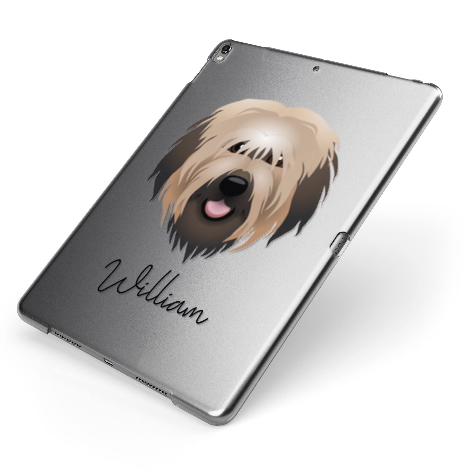Catalan Sheepdog Personalised Apple iPad Case on Grey iPad Side View