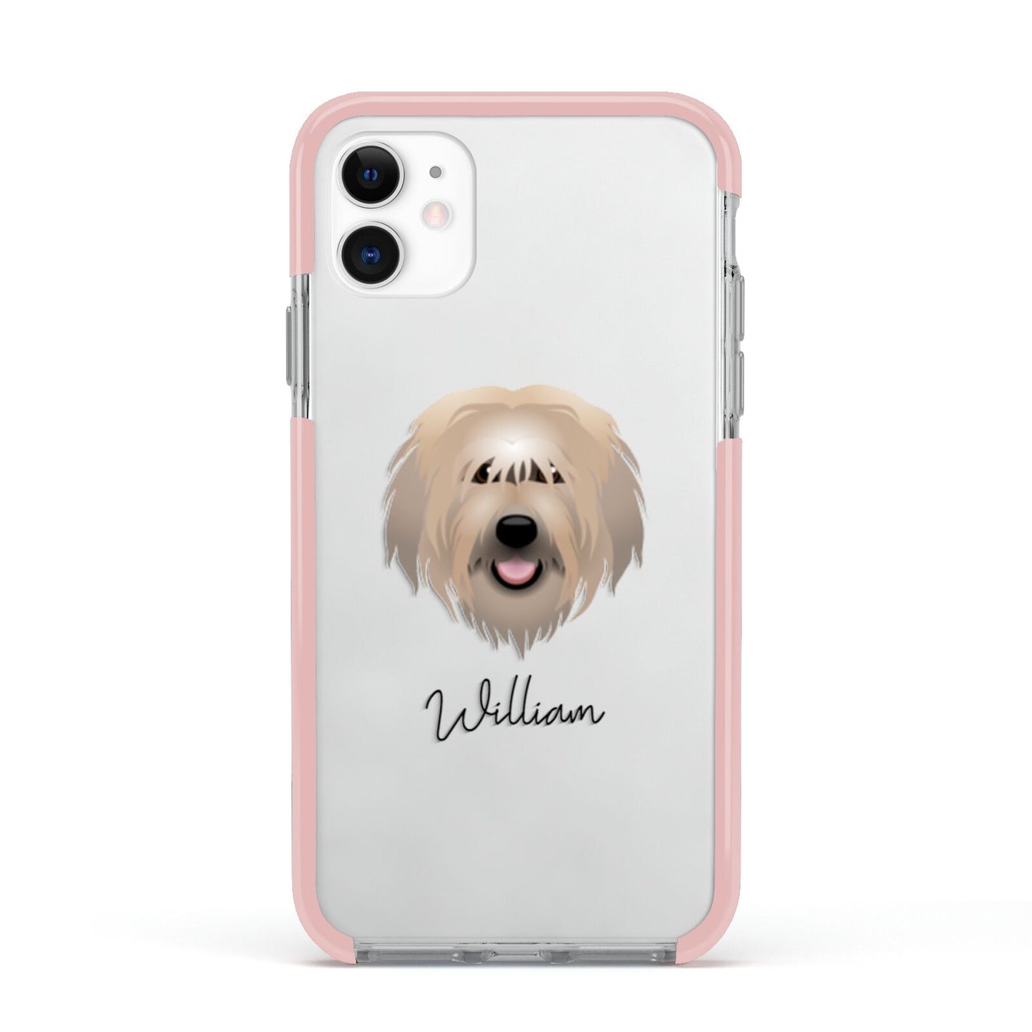 Catalan Sheepdog Personalised Apple iPhone 11 in White with Pink Impact Case
