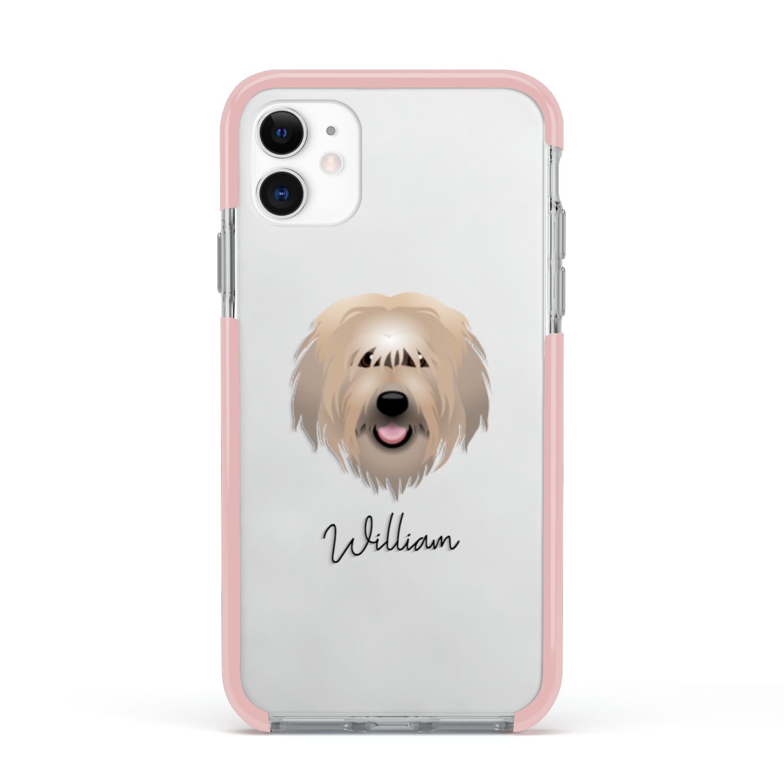 Catalan Sheepdog Personalised Apple iPhone 11 in White with Pink Impact Case