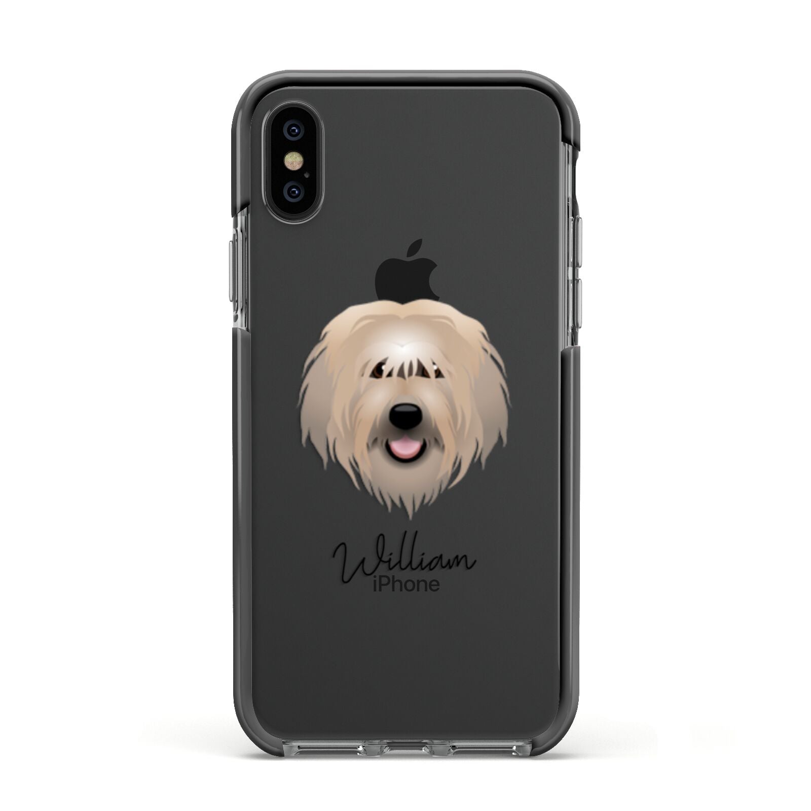 Catalan Sheepdog Personalised Apple iPhone Xs Impact Case Black Edge on Black Phone