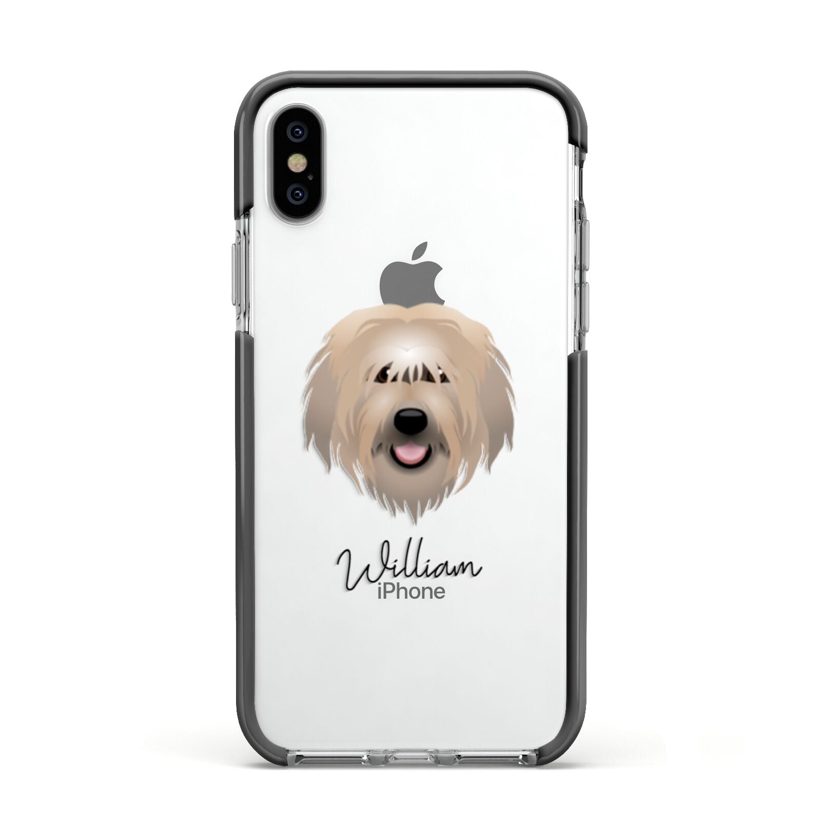 Catalan Sheepdog Personalised Apple iPhone Xs Impact Case Black Edge on Silver Phone