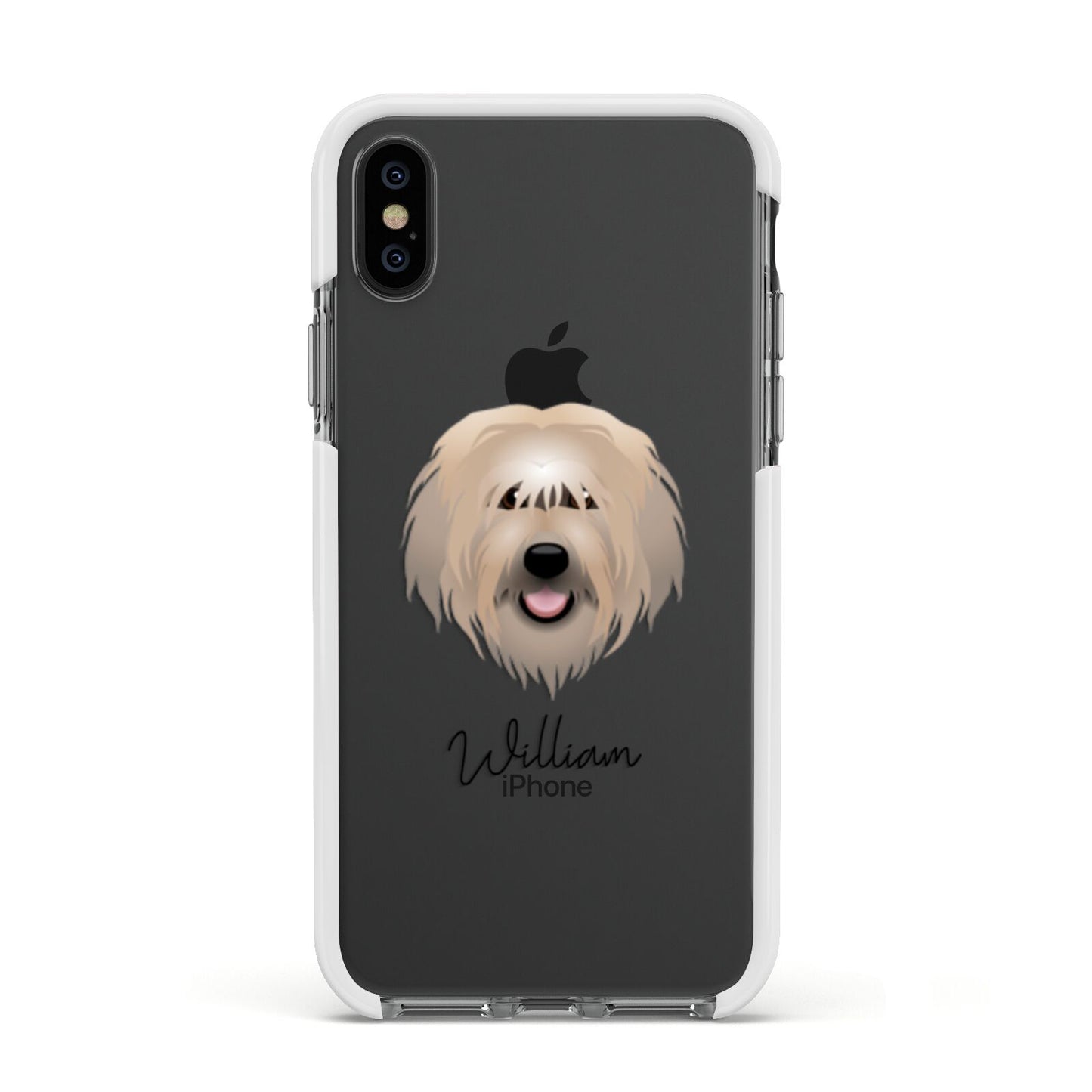 Catalan Sheepdog Personalised Apple iPhone Xs Impact Case White Edge on Black Phone