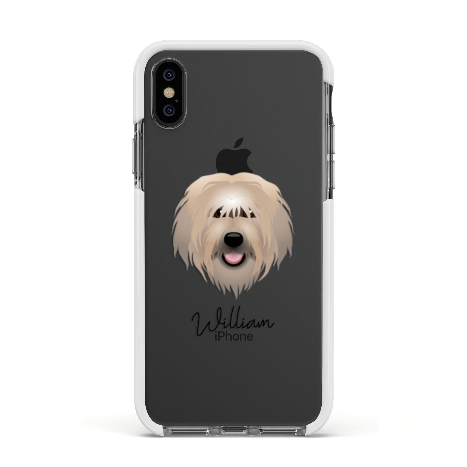 Catalan Sheepdog Personalised Apple iPhone Xs Impact Case White Edge on Black Phone