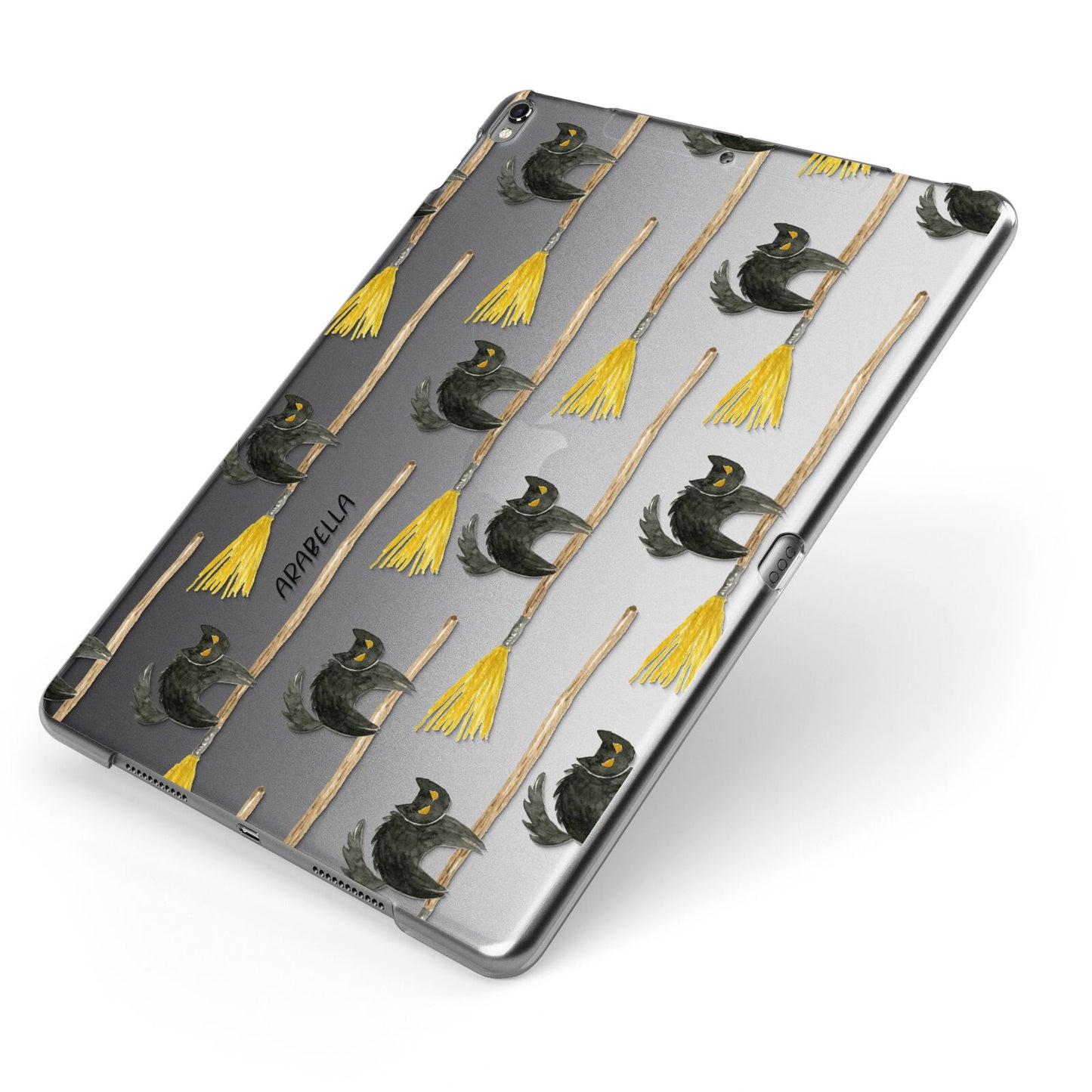 Cats on Broomsticks Halloween Apple iPad Case on Grey iPad Side View