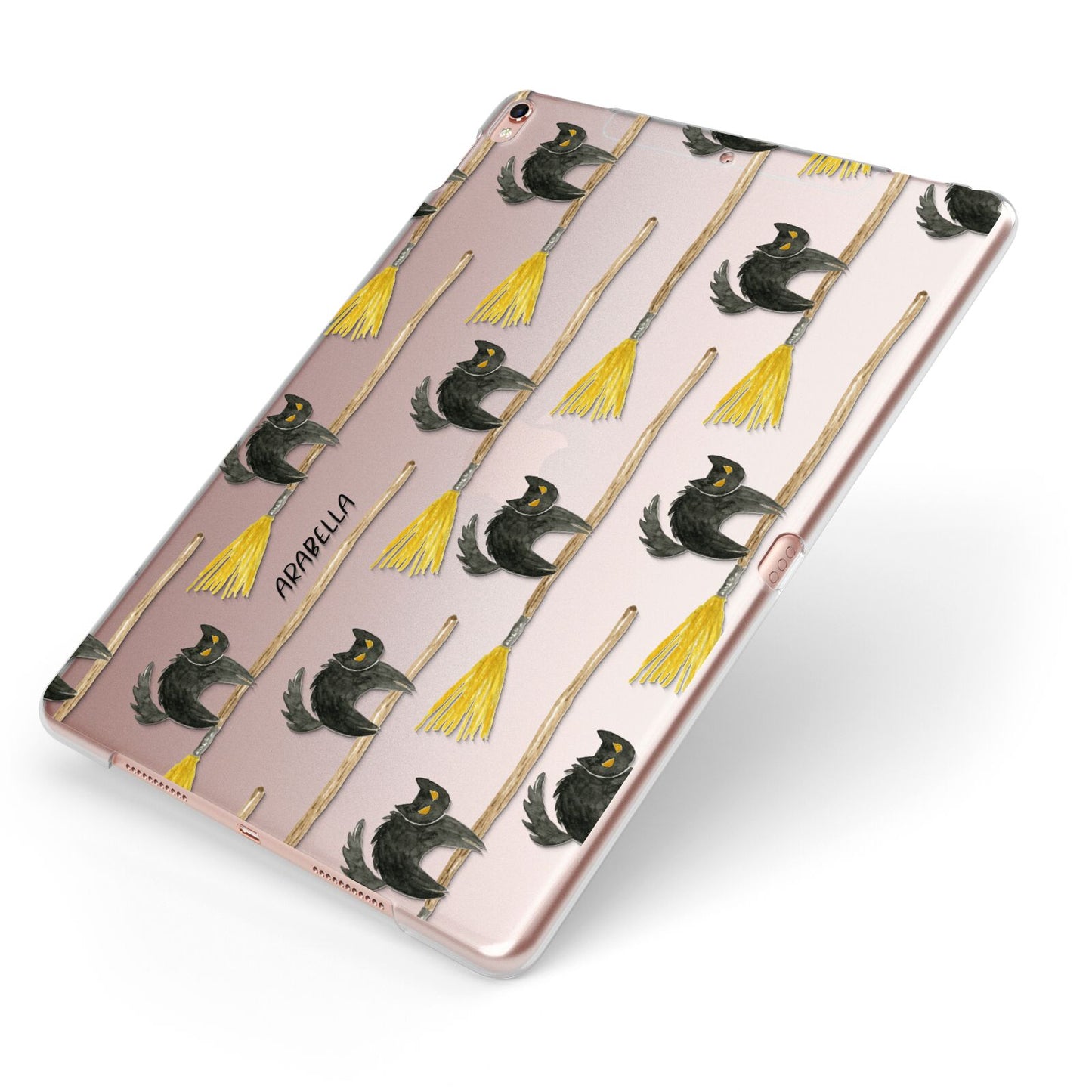 Cats on Broomsticks Halloween Apple iPad Case on Rose Gold iPad Side View