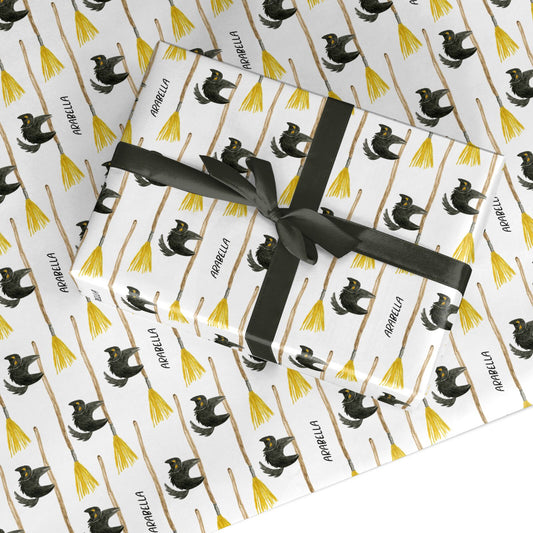 Cats on Broomsticks Halloween Custom Wrapping Paper