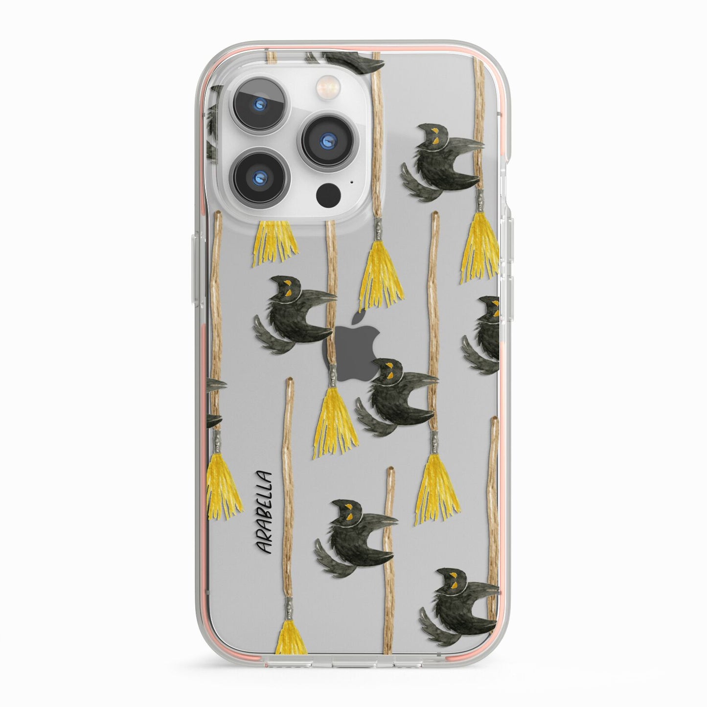 Cats on Broomsticks Halloween iPhone 13 Pro TPU Impact Case with Pink Edges