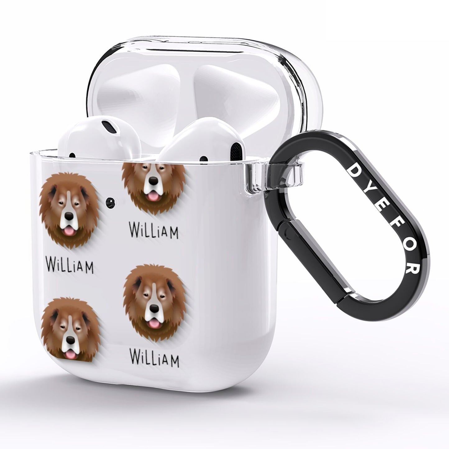 Causasian Shepherd Icon with Name AirPods Clear Case Side Image