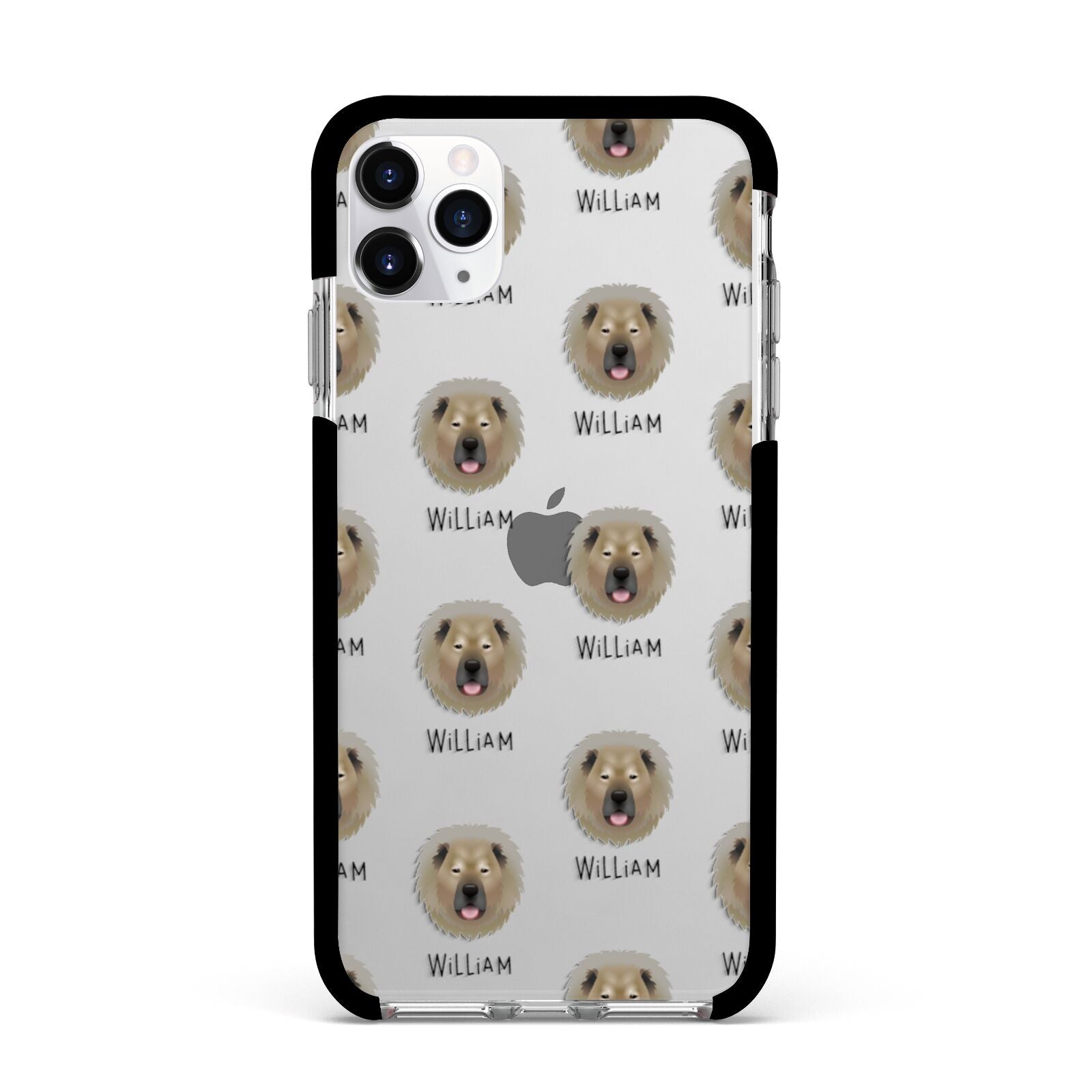 Causasian Shepherd Icon with Name Apple iPhone 11 Pro Max in Silver with Black Impact Case