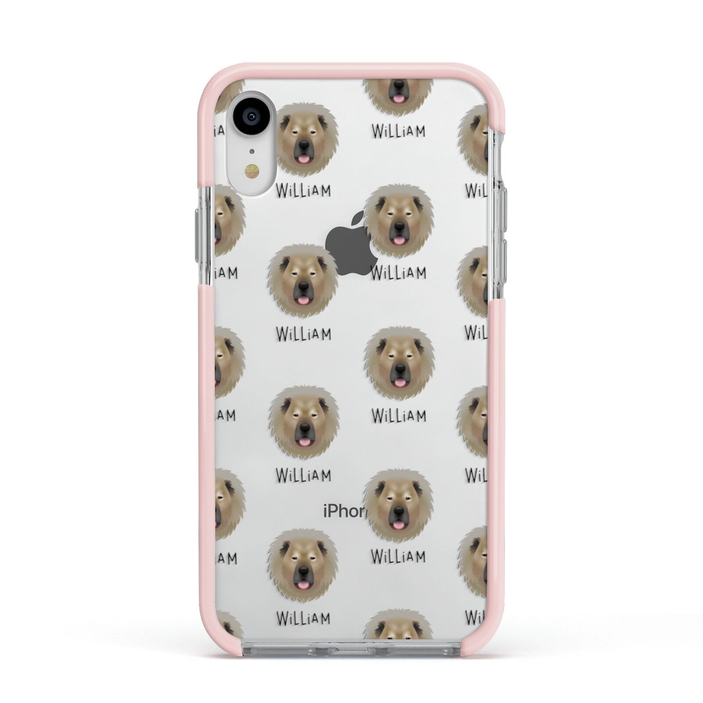 Causasian Shepherd Icon with Name Apple iPhone XR Impact Case Pink Edge on Silver Phone