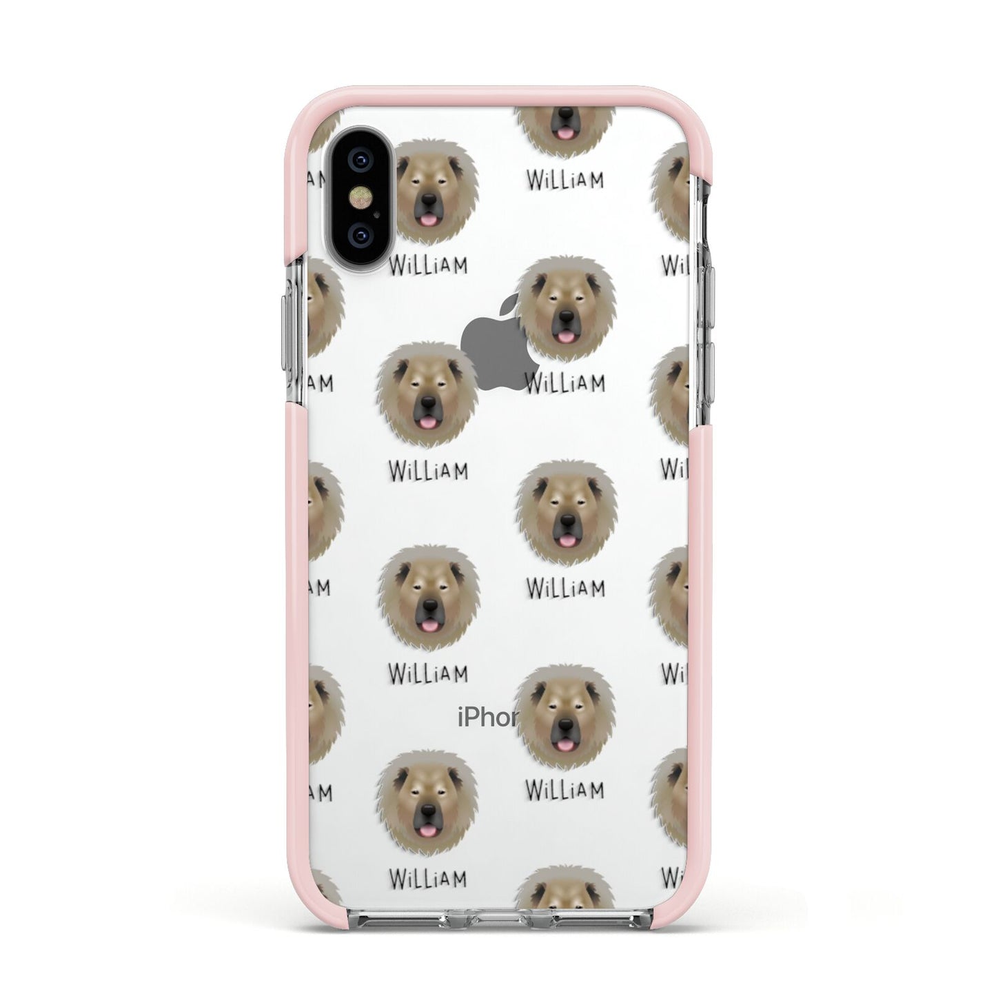 Causasian Shepherd Icon with Name Apple iPhone Xs Impact Case Pink Edge on Silver Phone