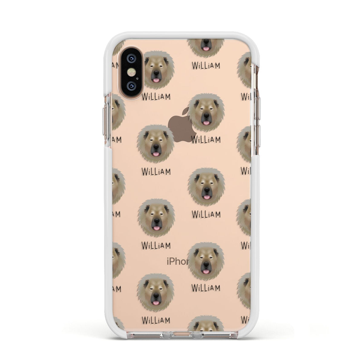 Causasian Shepherd Icon with Name Apple iPhone Xs Impact Case White Edge on Gold Phone