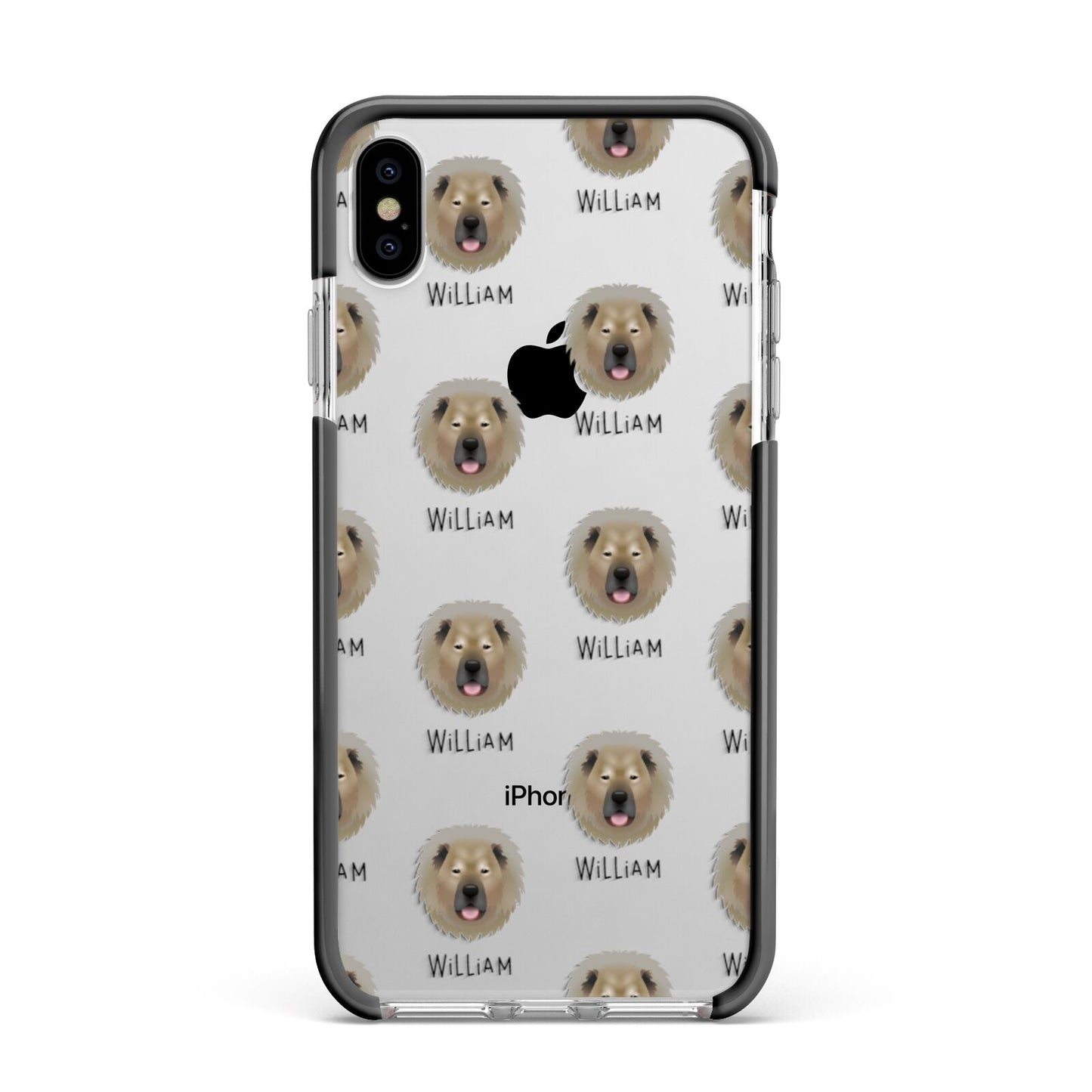 Causasian Shepherd Icon with Name Apple iPhone Xs Max Impact Case Black Edge on Silver Phone