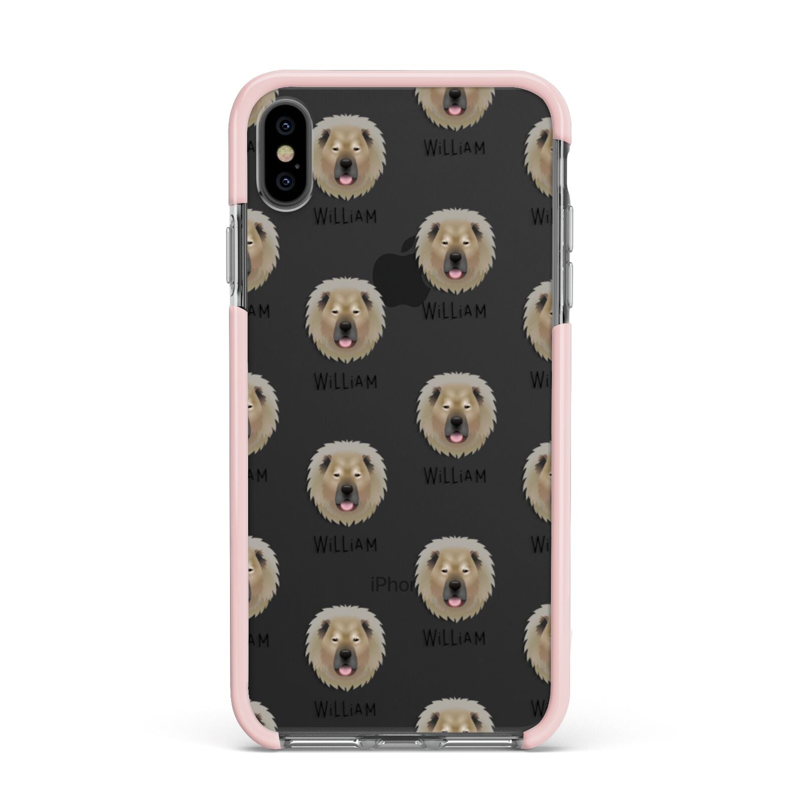 Causasian Shepherd Icon with Name Apple iPhone Xs Max Impact Case Pink Edge on Black Phone