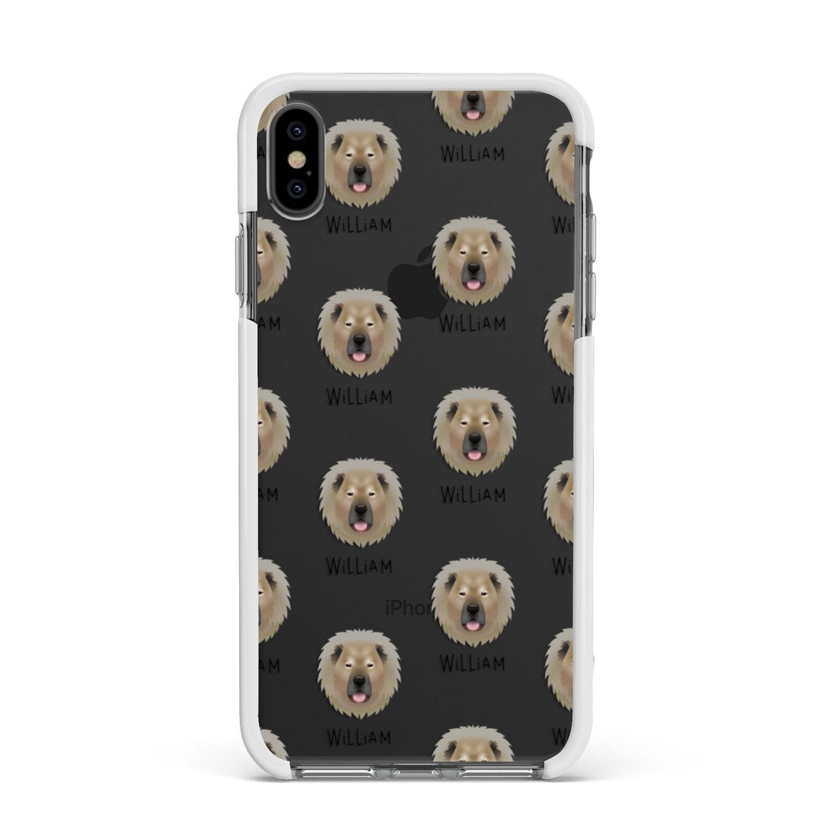 Causasian Shepherd Icon with Name Apple iPhone Xs Max Impact Case White Edge on Black Phone