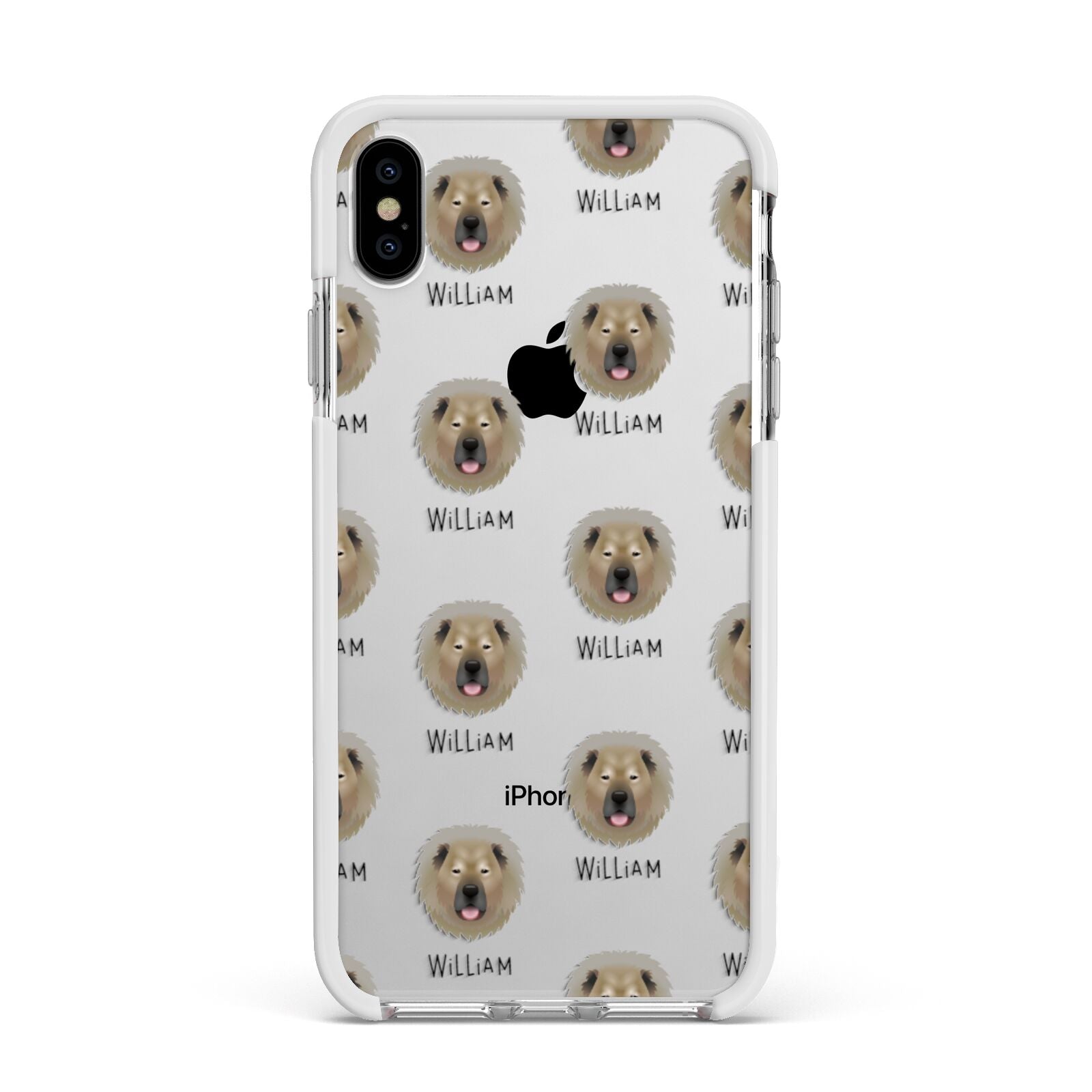Causasian Shepherd Icon with Name Apple iPhone Xs Max Impact Case White Edge on Silver Phone