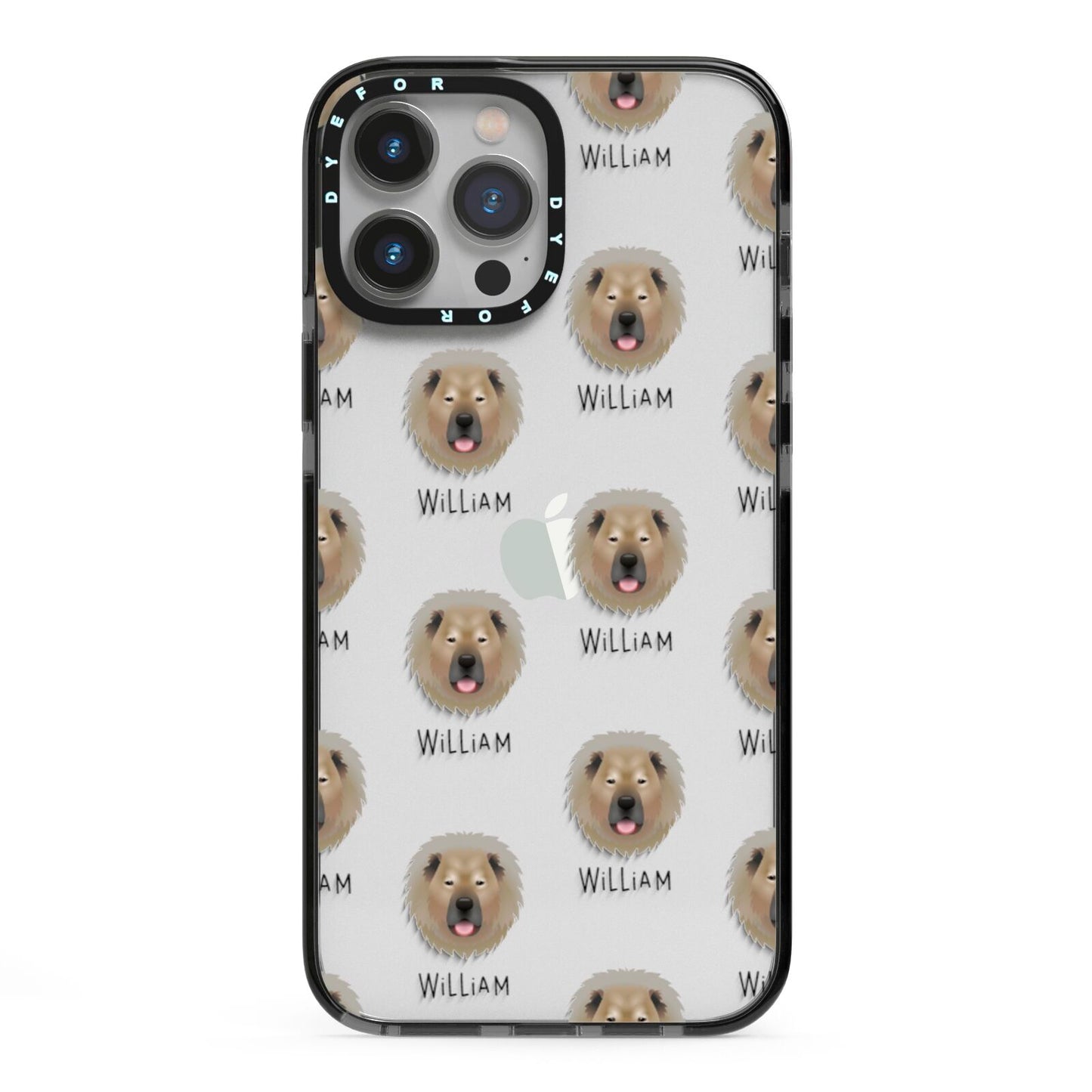 Causasian Shepherd Icon with Name iPhone 13 Pro Max Black Impact Case on Silver phone