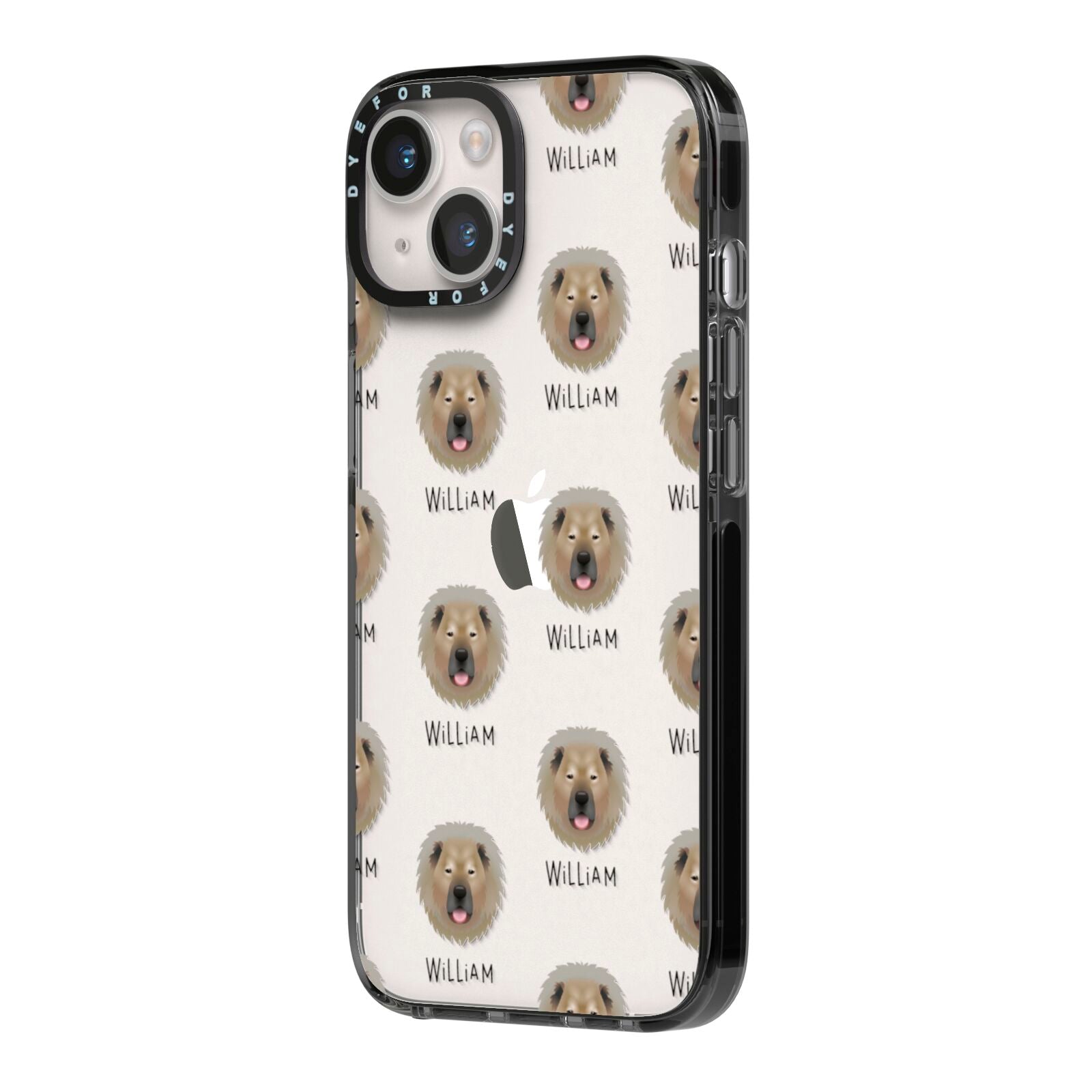 Causasian Shepherd Icon with Name iPhone 14 Black Impact Case Side Angle on Silver phone