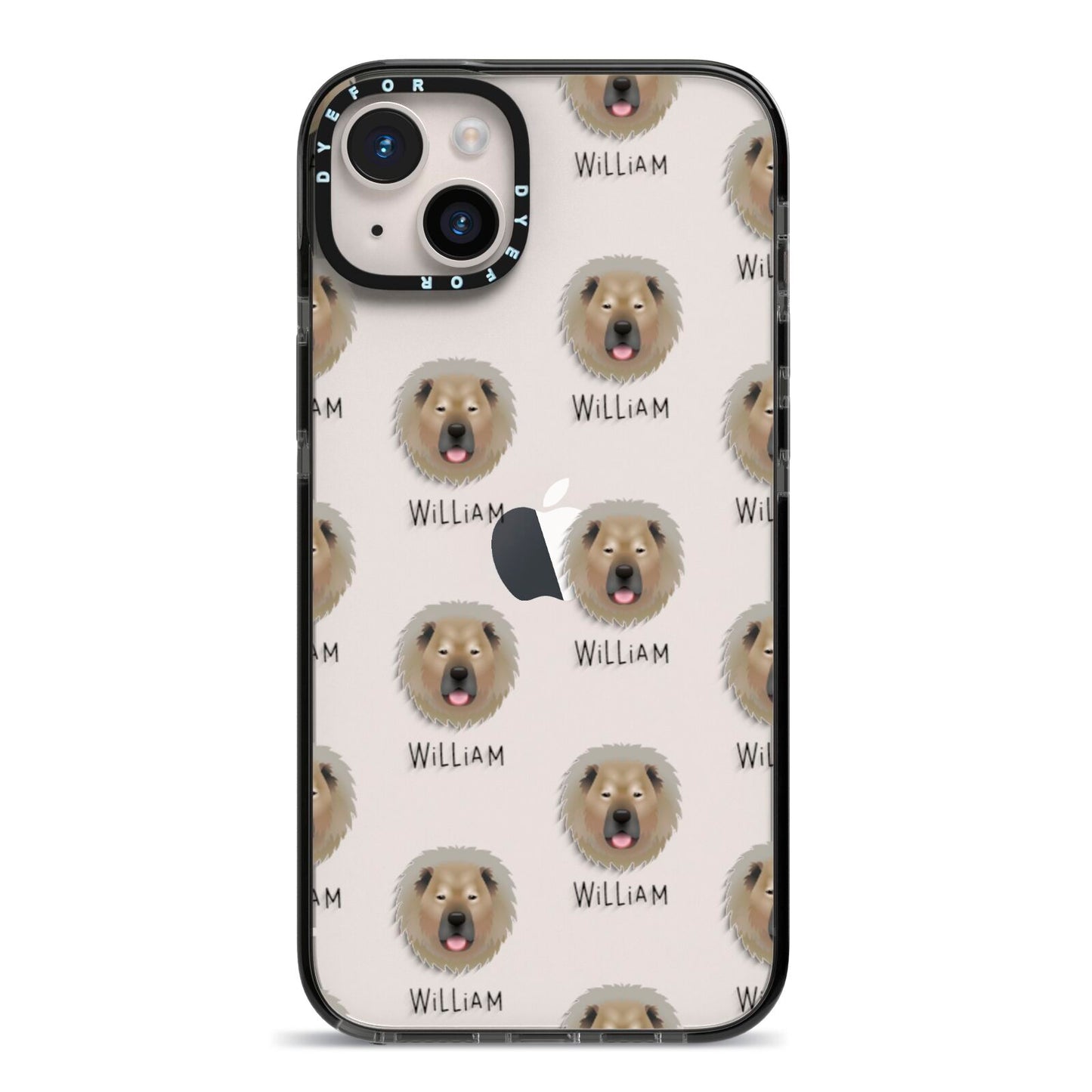 Causasian Shepherd Icon with Name iPhone 14 Plus Black Impact Case on Silver phone